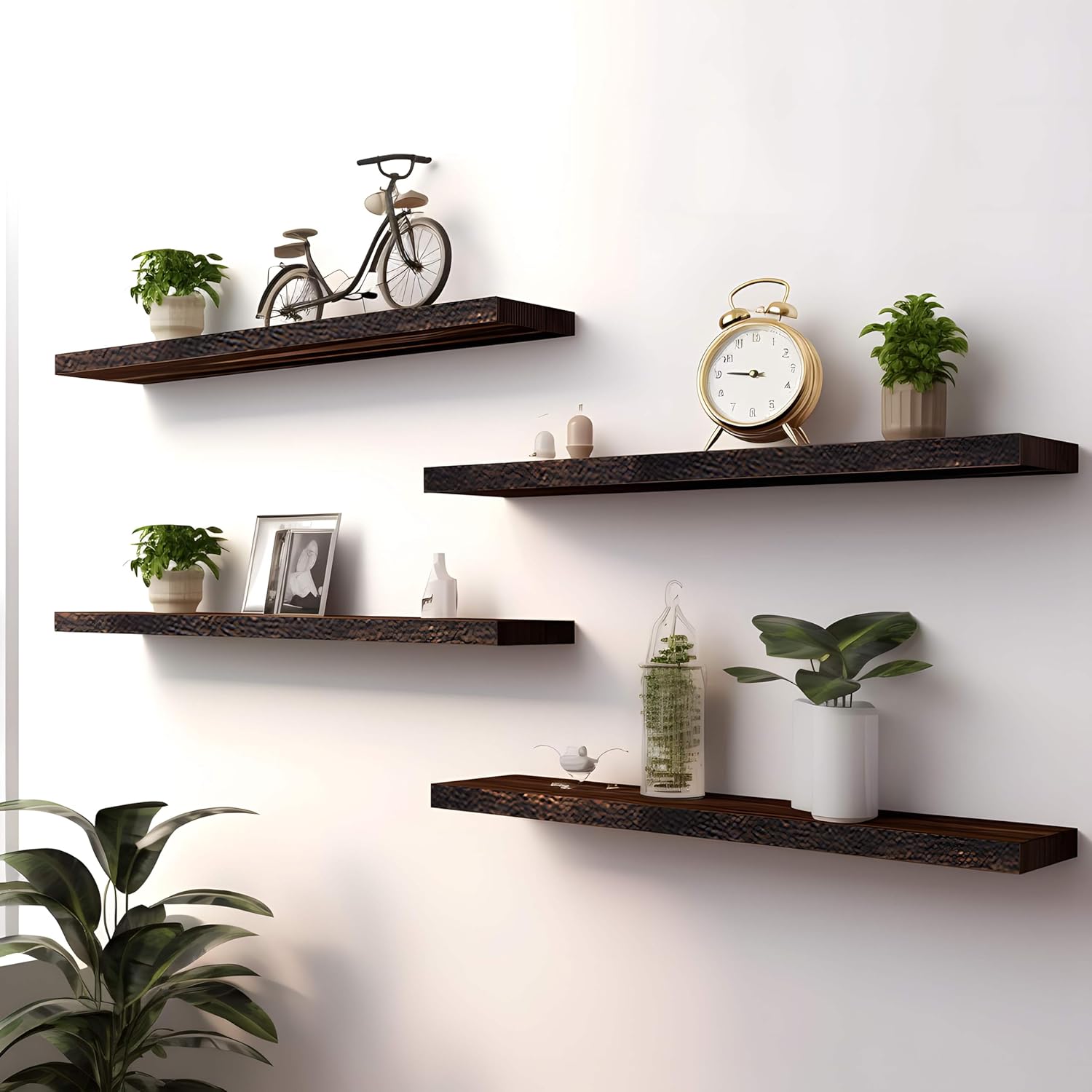 Estantes flotantes de madera para decoración de pared, estantes de pared rústicos para dormitorio, baño, cocina, sala de estar, juego de 4 unidades,