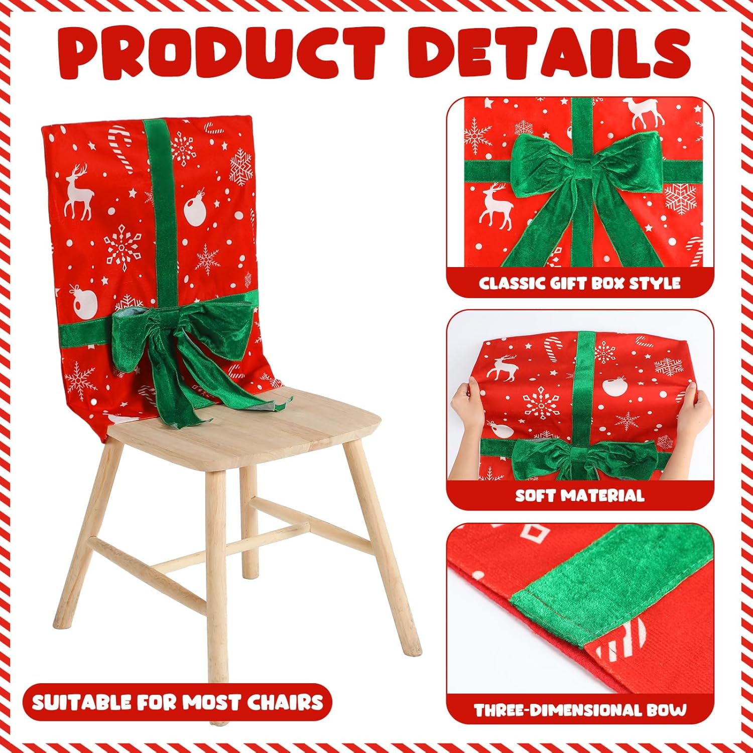 Buryeah Juego de 4 fundas para sillas de comedor de Navidad, fundas para sillas de comedor, extraíbles y lavables, diseño de arco de copo de nieve,