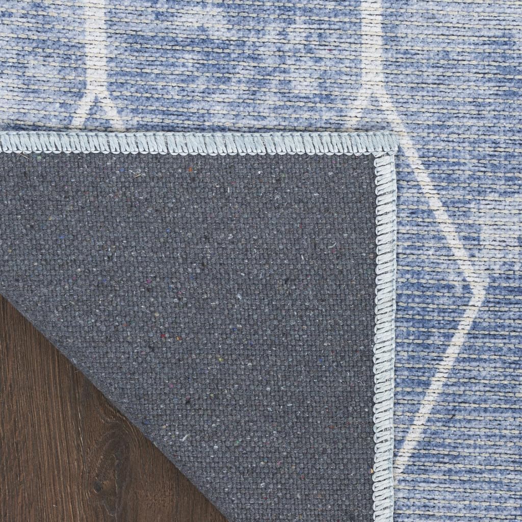 Alfombra lavable con telar eléctrico geométrico azul y blanco de 10 pies