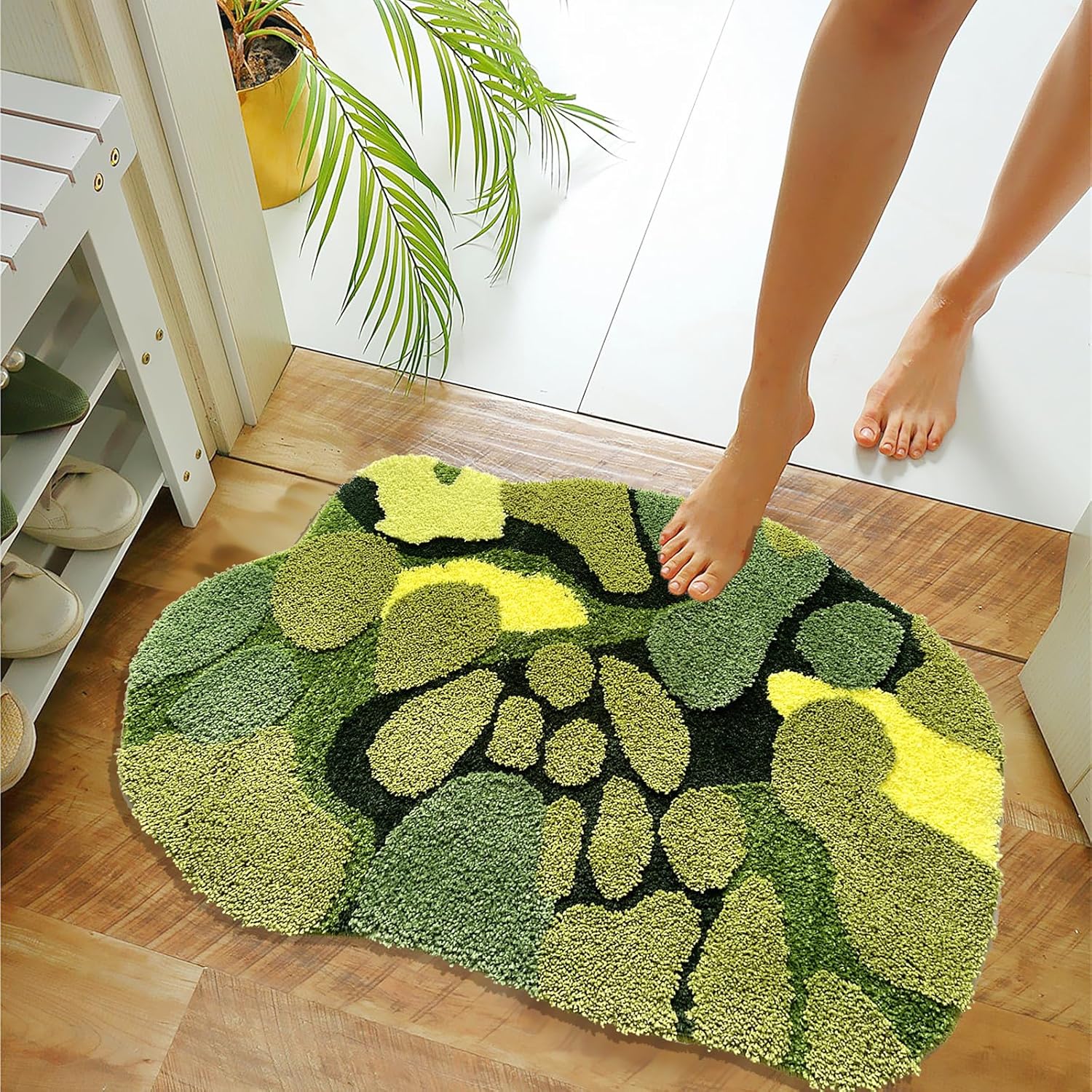 LEVINIS Alfombras de baño con diseño de musgo, suaves, absorbentes, para interiores, antideslizantes, peludas, lavables a máquina, estilo bohemio,