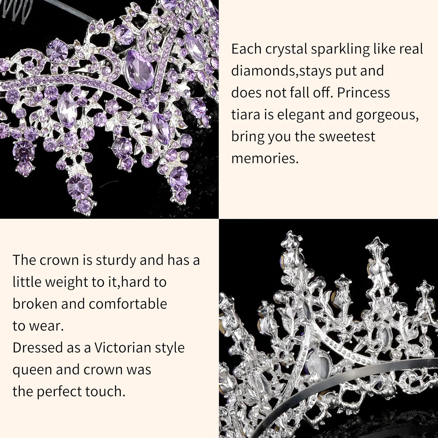 Tiaras y corona de cristal morado con peine, coronas de reina real para mujer, corona de princesa de cumpleaños para mujeres y niñas, corona de boda