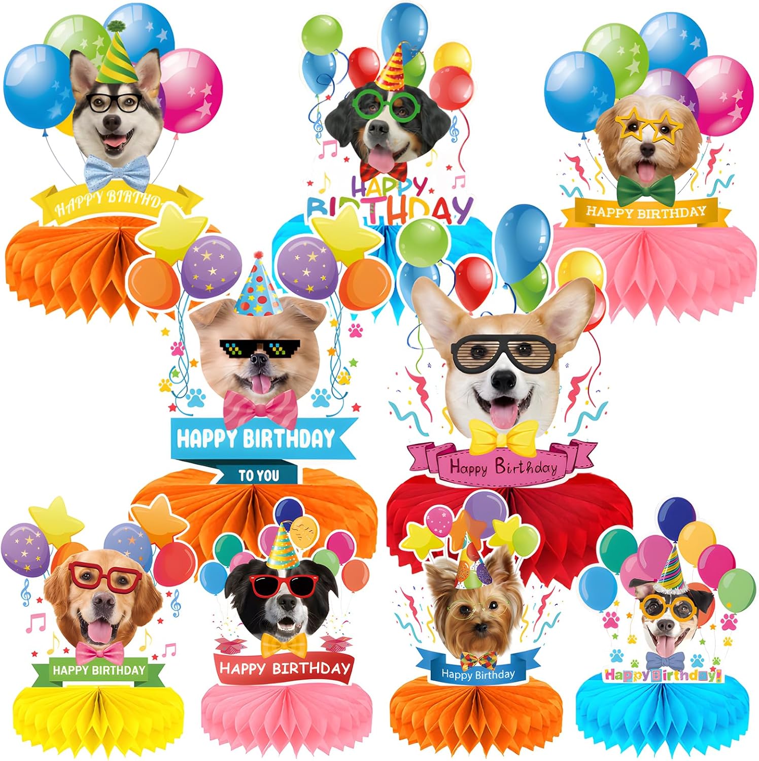 Decoraciones de fiesta de cumpleaños con temática de perro, 9 piezas, decoraciones de cumpleaños para perros, centros de mesa de panal para mesas,