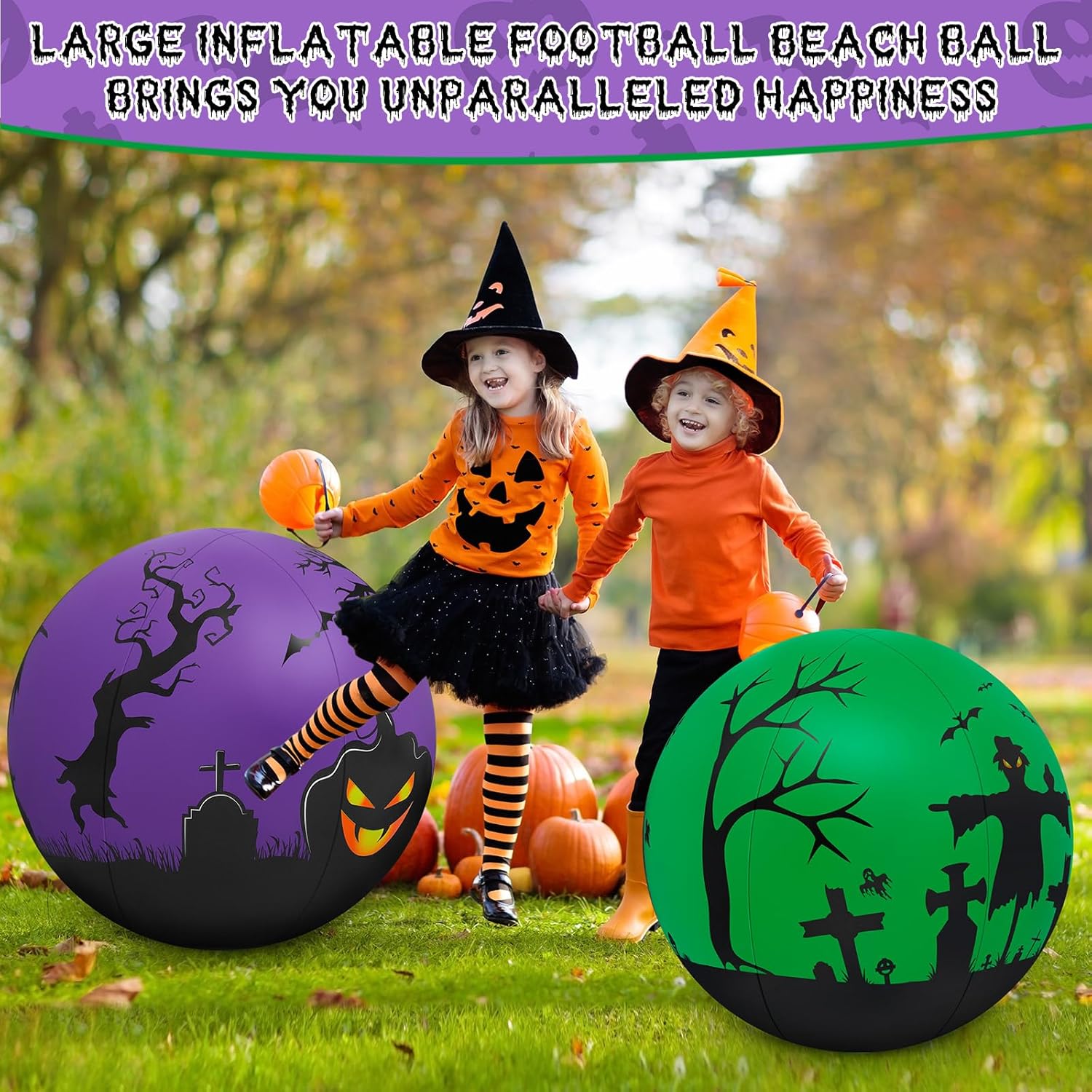 2 piezas de 27 pulgadas que brillan en la oscuridad enorme bola de Halloween con luz LED, bola inflable gigante de Halloween que brilla