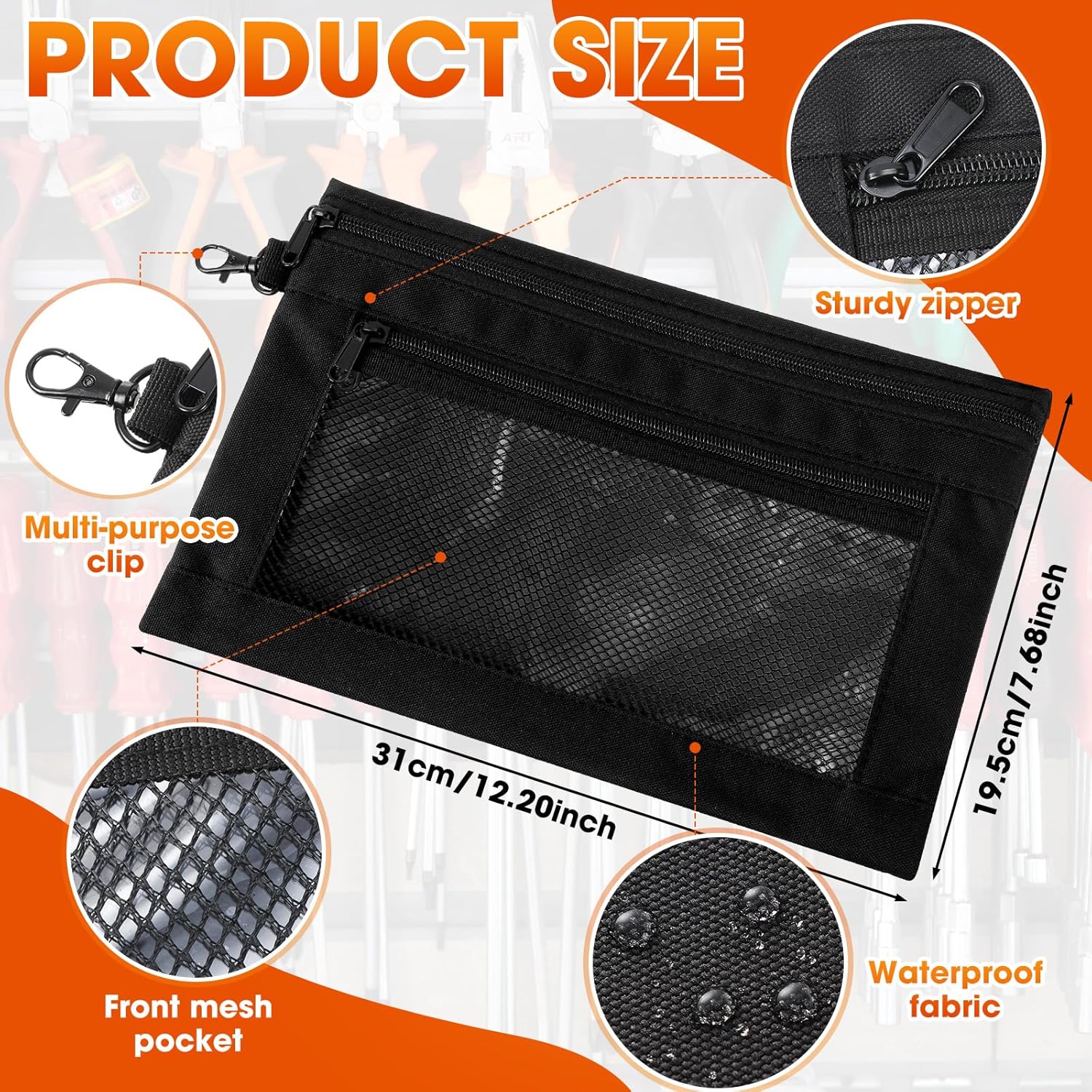 Paterr Paquete de 8 bolsas de herramientas con cremallera, organizador impermeable y almacenamiento para hombres, bolsa de herramientas de alta