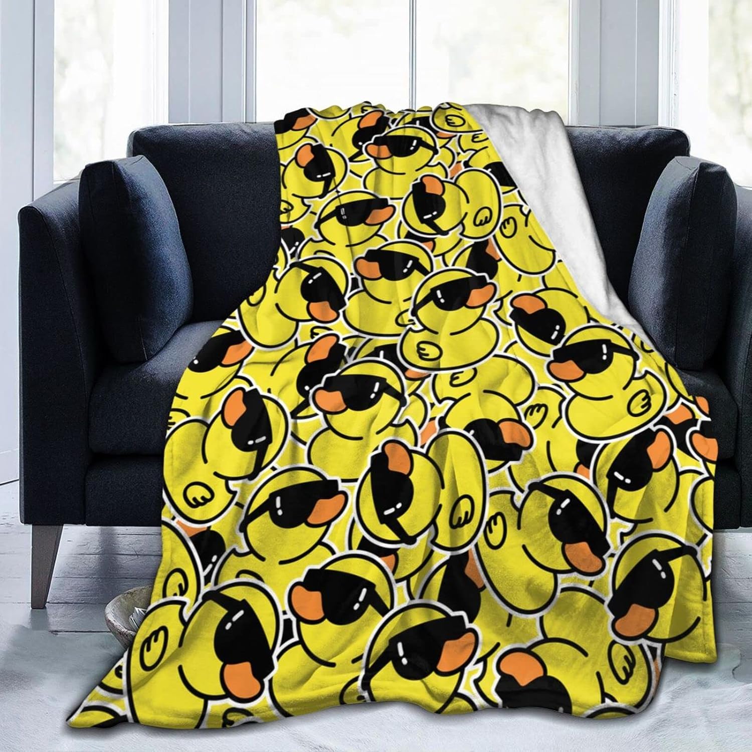 Manta de pato de goma con lentes de sol, ultra suave y cálida para todas las estaciones, lindos animales de dibujos animados, mantas decorativas de