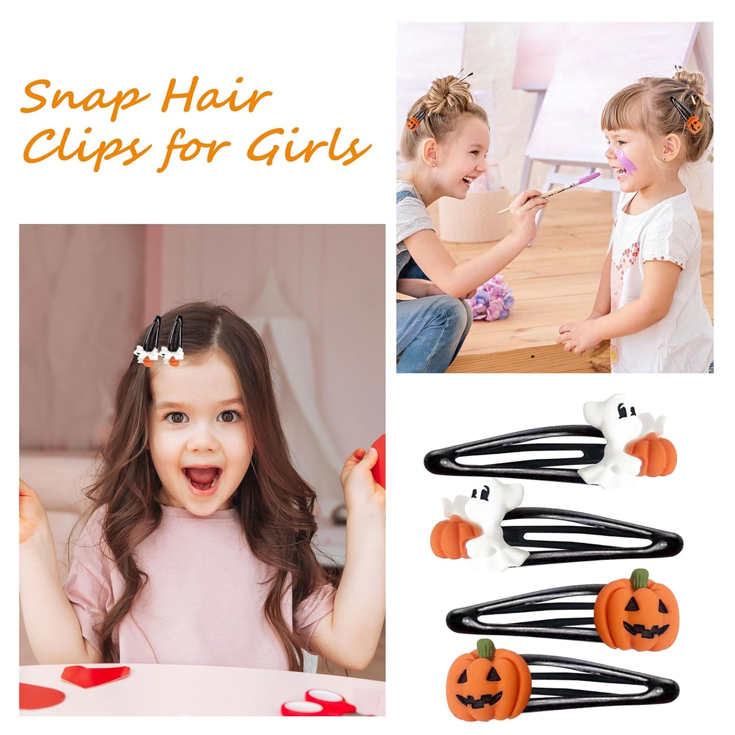 4 pinzas para el cabello de Halloween, pinzas de pelo de calabaza de Beleki fantasma, pinzas de pelo de metal de 2.4 pulgadas, pasadores