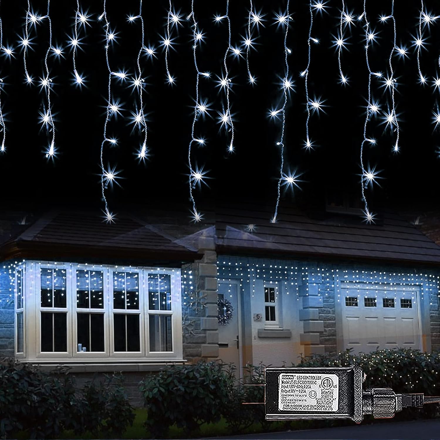 Dazzle Bright 360 luces LED de Navidad, 29.5 pies, 8 modos de luces de cortina con 60 gotas, cadena de luces de Navidad conectables para decoración