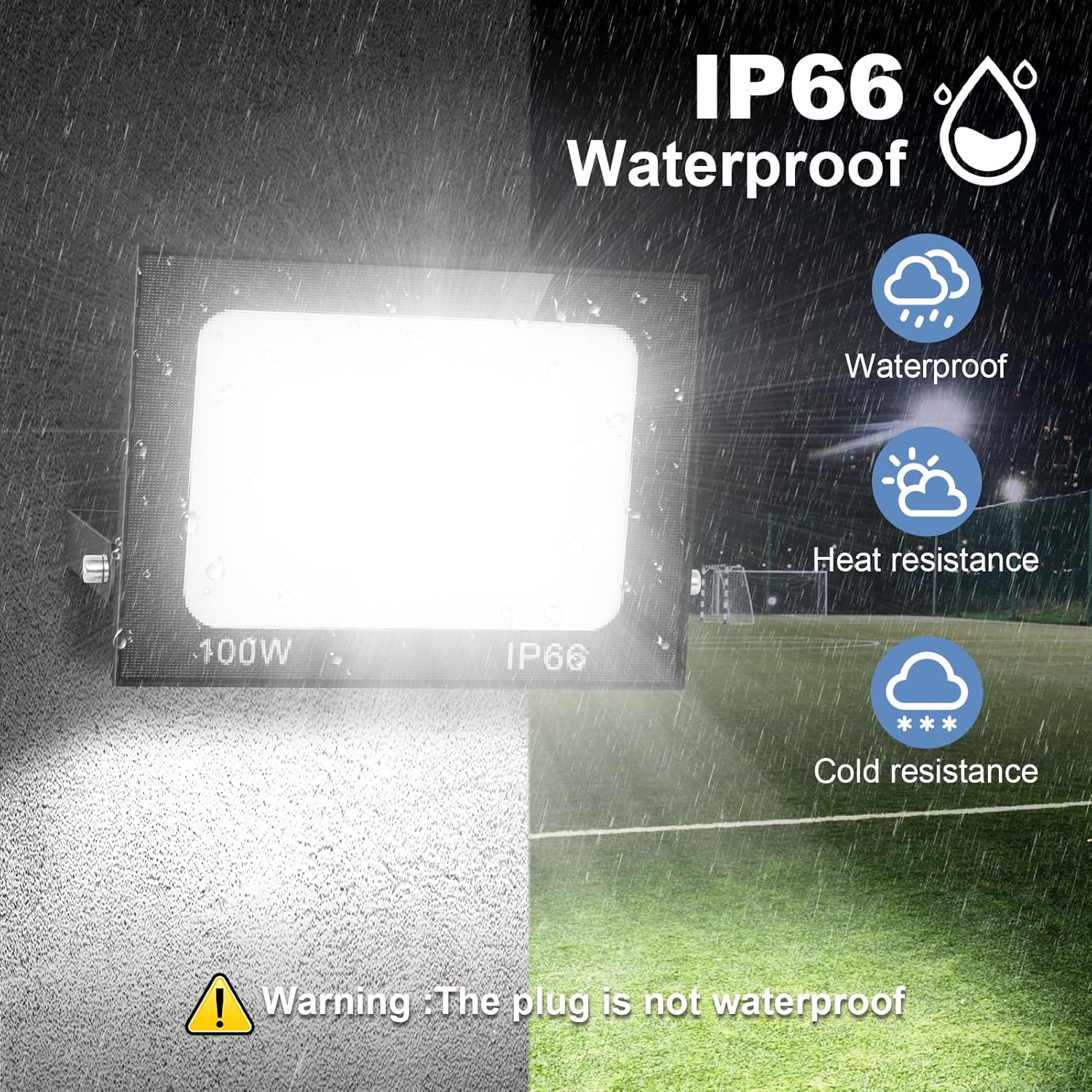 Paquete de 2 luces LED de inundación para exteriores de 100 W con enchufe de 10,000 lm, luz de trabajo LED súper brillante, IP66, impermeable, para