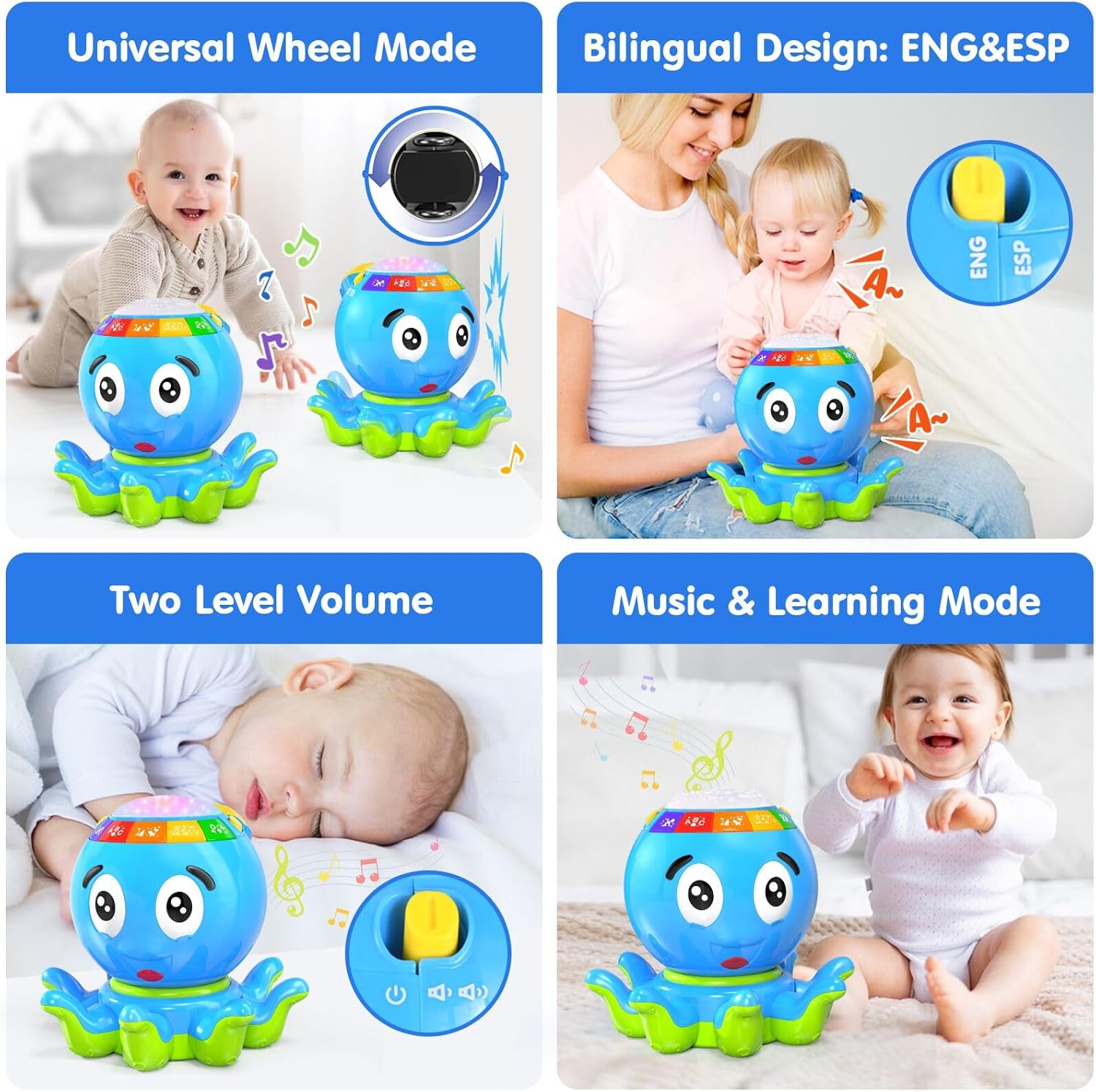 Juguetes para bebés de 6 a 12 meses, juguete musical interactivo de pulpo, de 12 a 18 meses, tiempo boca abajo con luz y sonido, 7, 8, 9, 10, 11