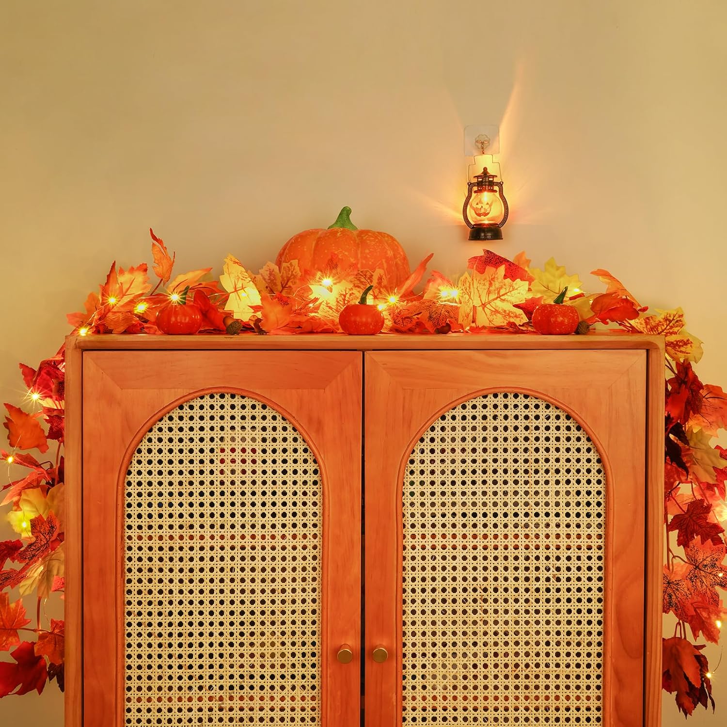 Dolicer Guirnalda de otoño con luces, 2 guirnaldas de hojas de otoño de 11.9 pies, guirnalda de otoño para manto, guirnalda de hojas de arce para el