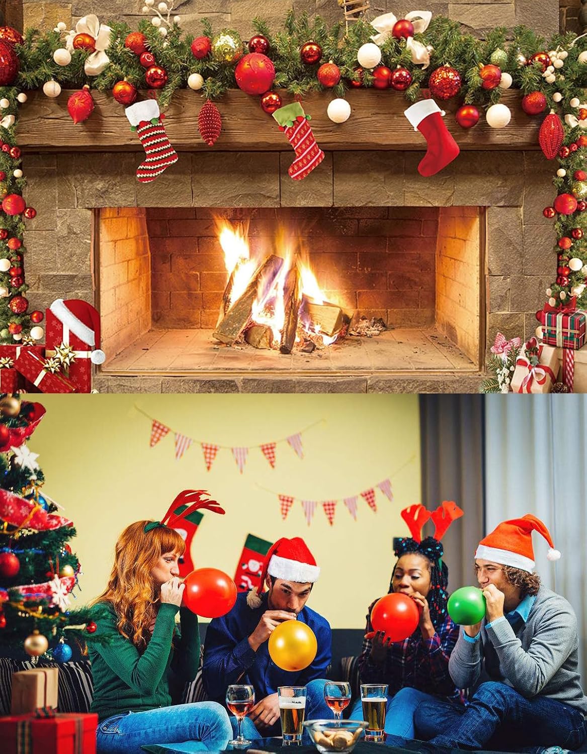 Decoración de Navidad, telón de fondo de chimenea, fondo de fotos de Navidad, póster de Navidad para Navidad, invierno, Año Nuevo, suministros de
