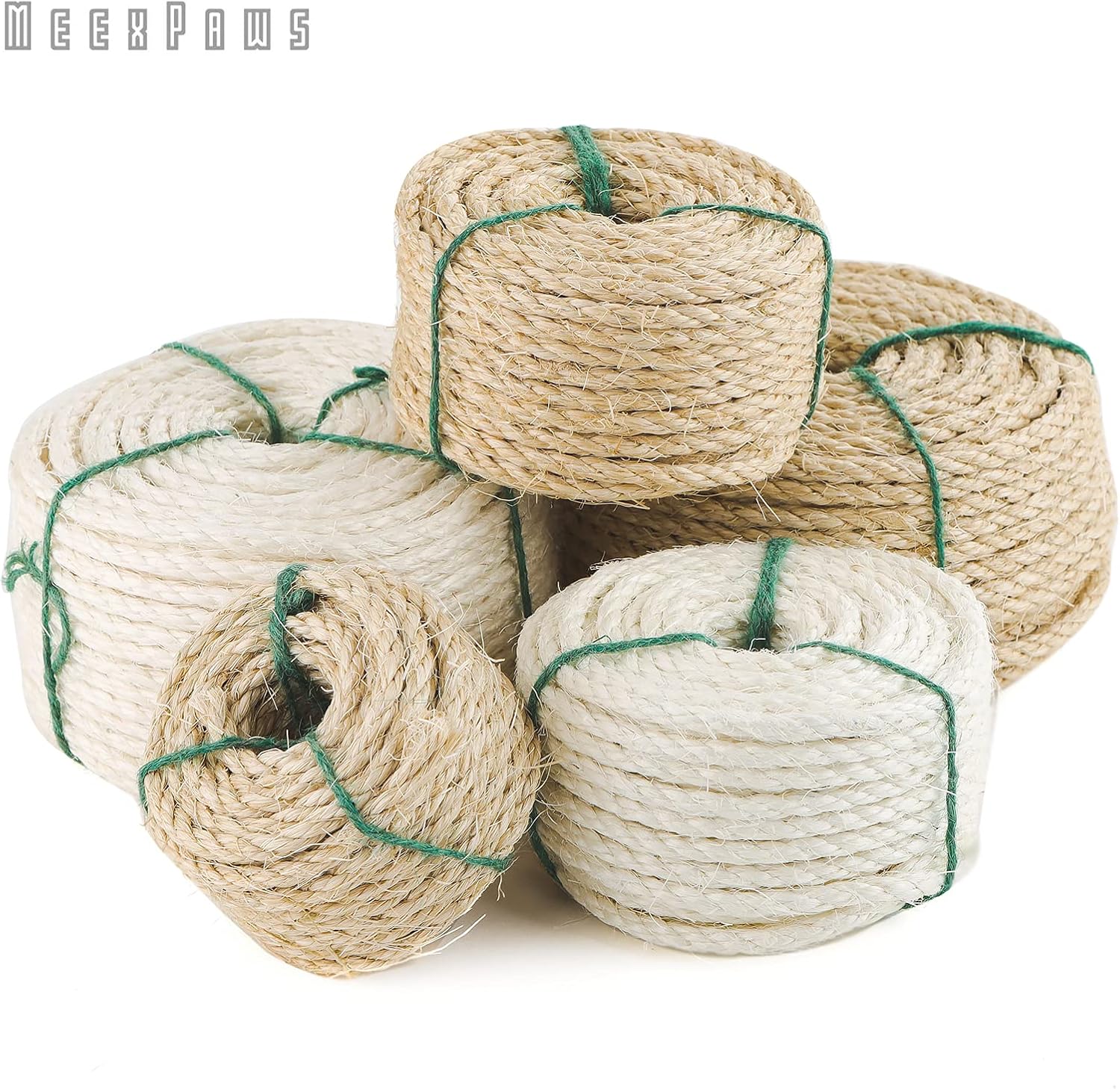 MEEXPAWS Repuesto de cuerda de sisal fuerte natural para postes rascadores de gatos  Cintas adhesivas para enrollar fácil y apretadas  Diámetro de