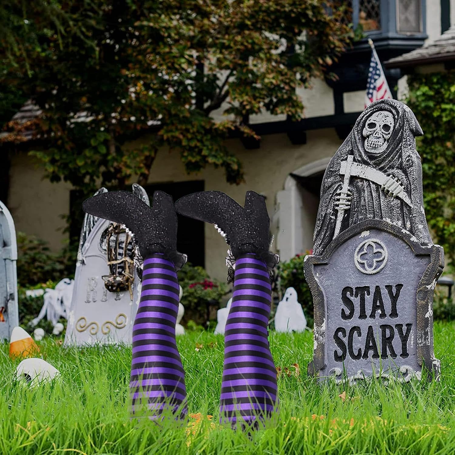 1 par de patas de bruja de Halloween de 18 pulgadas al revés para patas de bruja malvada  Estacas de patas y pies de brujas, estacas de Halloween,