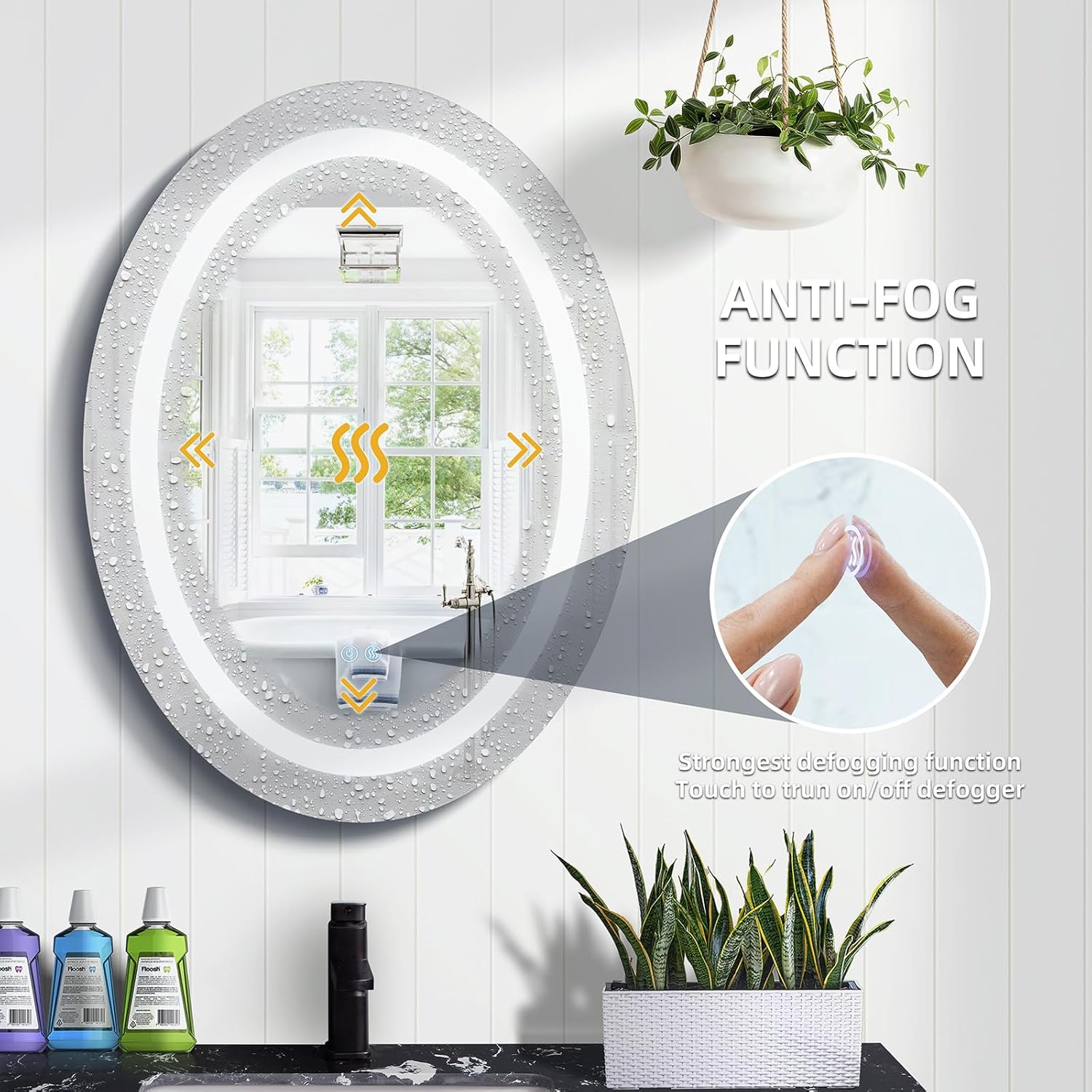 Homebay Espejo de tocador LED de baño de 31.5 x 23.6 pulgadas, luz frontal regulable, espejo de maquillaje ovalado antiempañamiento, 3 colores