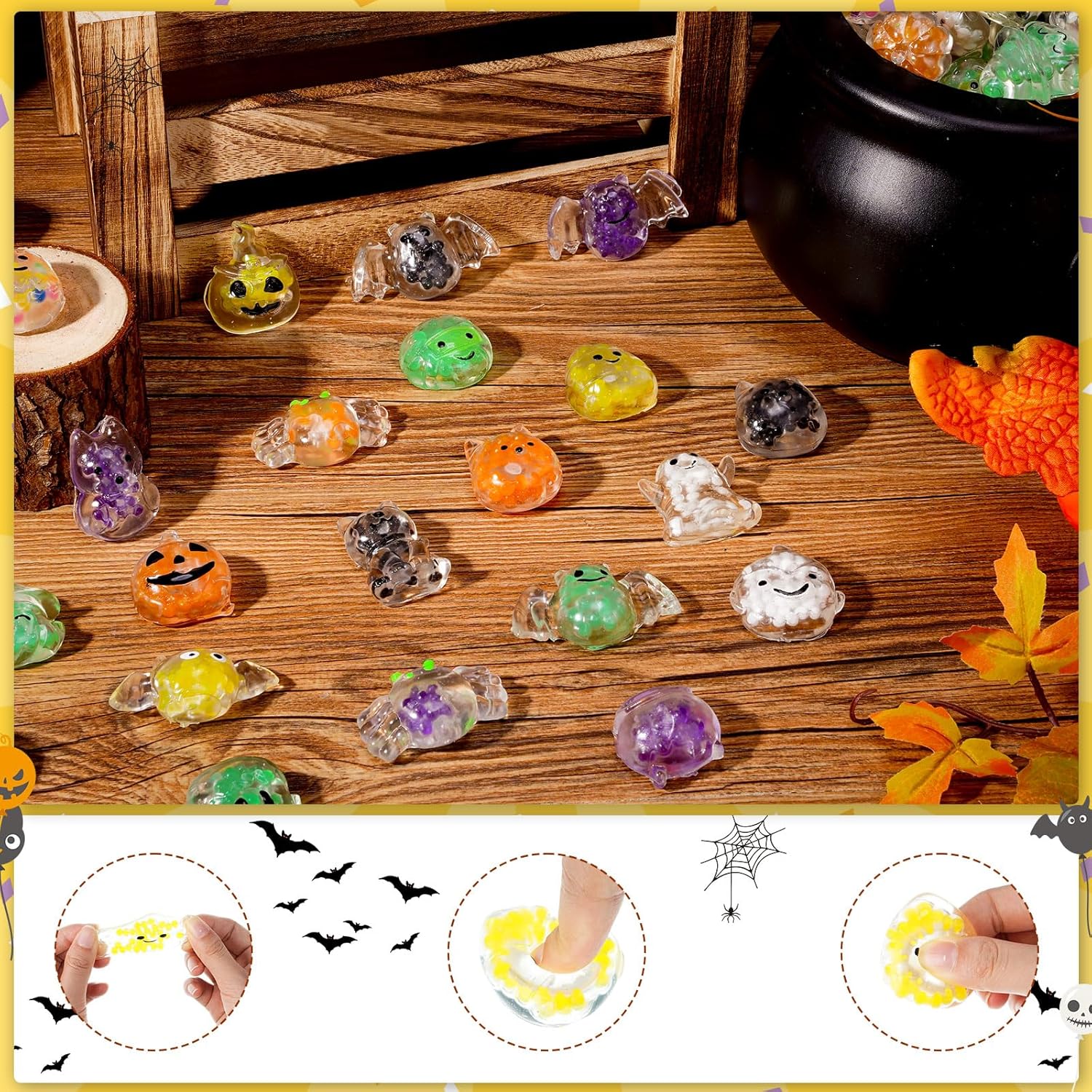 72 piezas de juguetes de Halloween, animales marinos, mini bolas estrujables, recuerdos de fiesta, kawaii, mini bolas antiestrés, juguetes novedosos