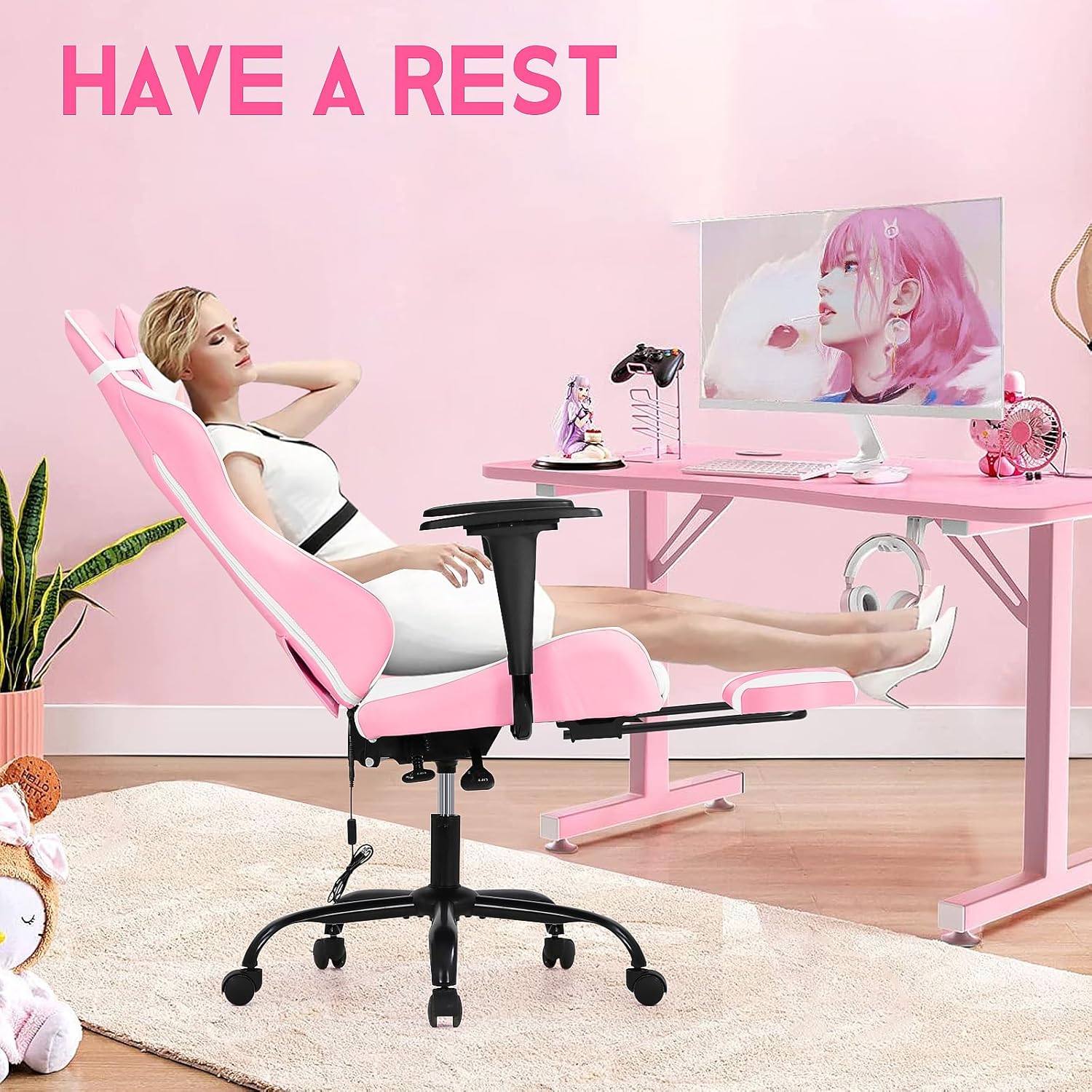 BLKMTY Silla ergonómica de masaje para videojuegos, silla de oficina de carreras, silla de computadora de piel sintética, silla de jugador con
