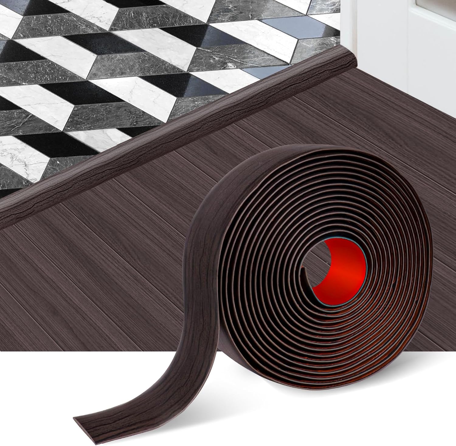 Tira de transición de suelo, tiras autoadhesivas para suelos de transiciones, tira divisora plana de vinilo ancha, diseño elegante de grano de