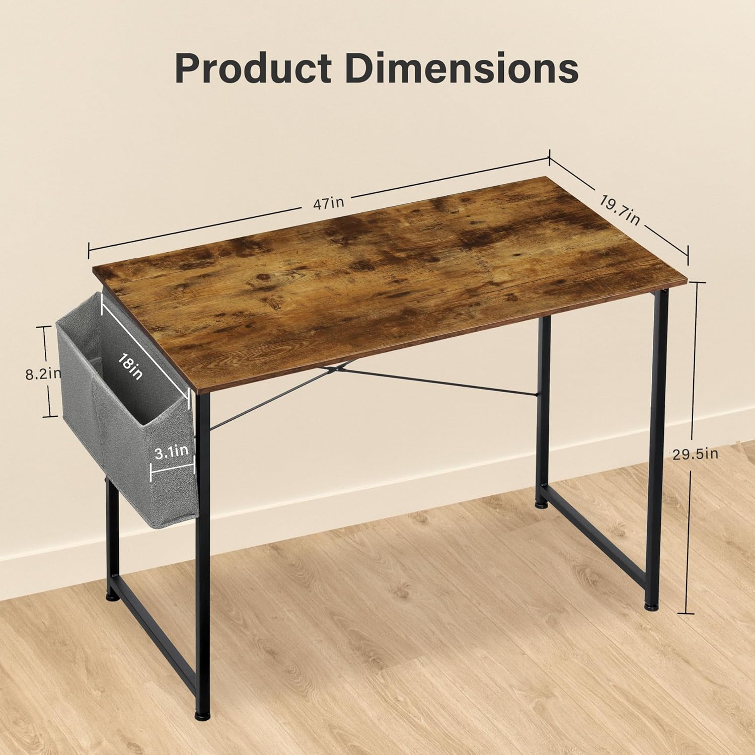 Simple Deluxe Escritorio de oficina para computadora, mesa de PC de estilo moderno y simple con bolsa de almacenamiento, para trabajo en casa,