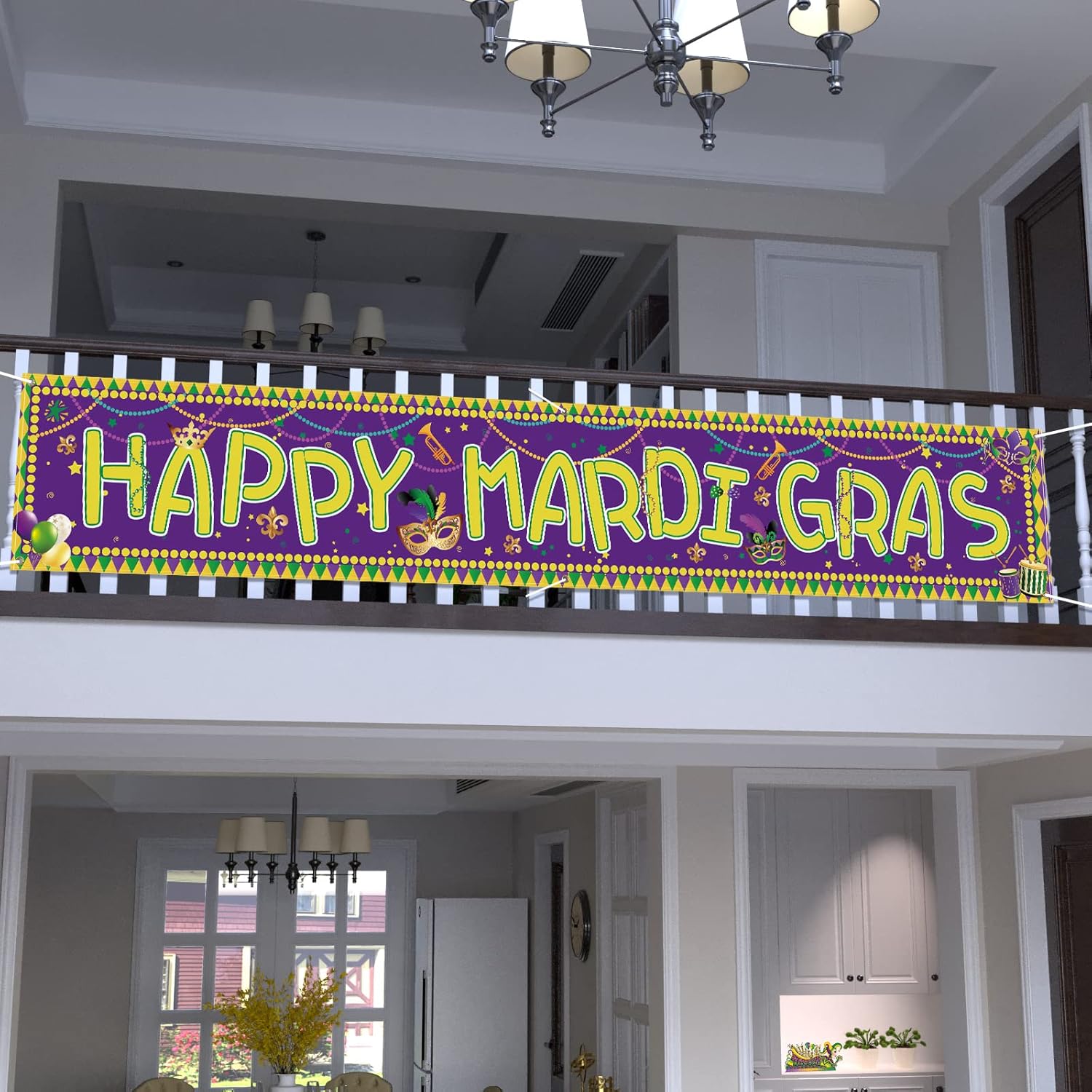Probsin Cartel de Mardi Gras de 120 x 20 pulgadas, decoración para patio, decoración de Nueva Orleans, suministros para fiestas de máscaras, corona