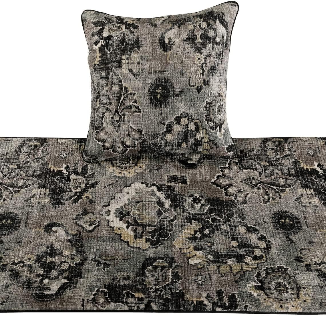 The HomeCentric Camino de cama de lujo tamaño Queen de 74 x 18 pulgadas con funda de almohada, damasco de terciopelo con borlas, bufanda de cama,