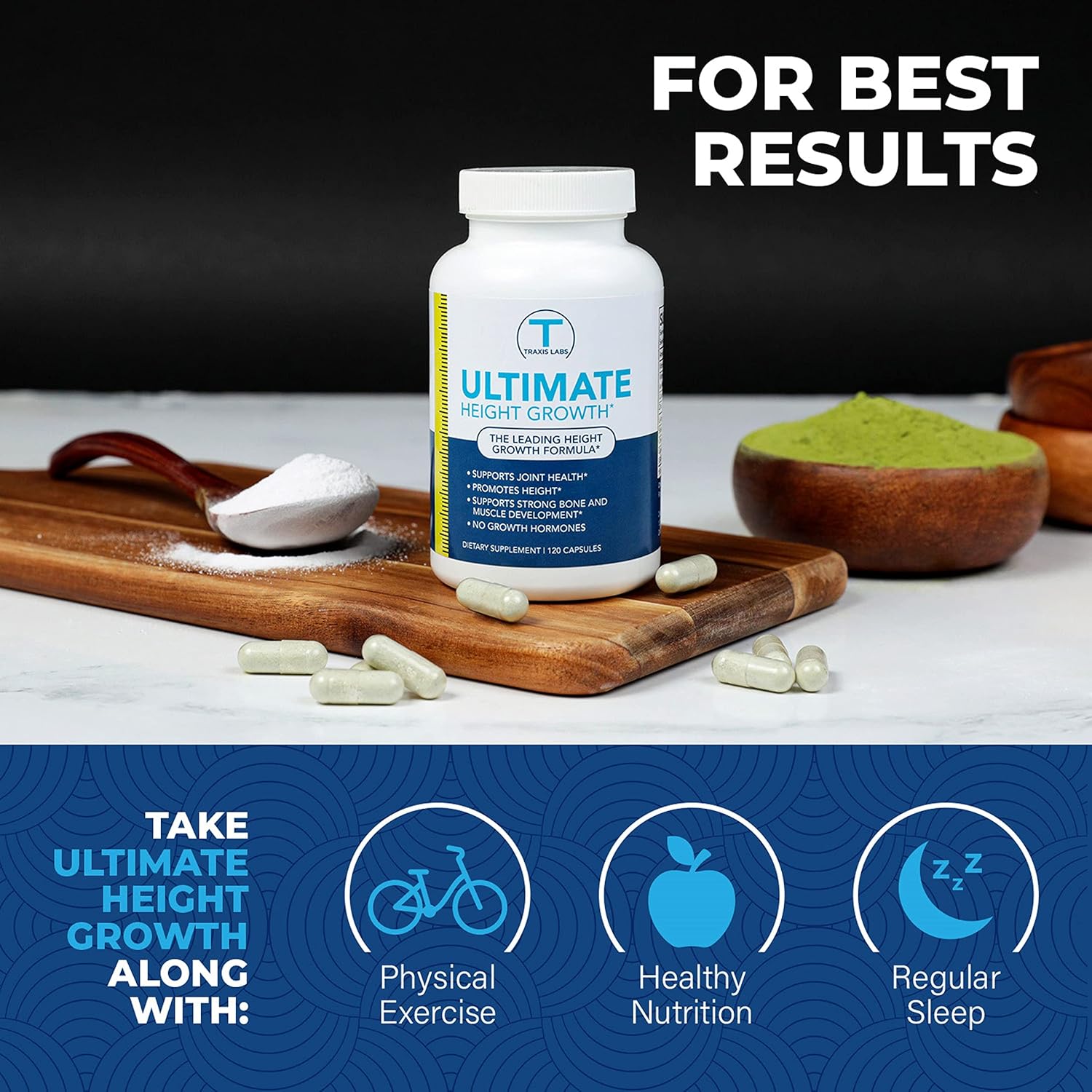 TRAXIS LABS Vitaminas para el crecimiento de la altura definitiva para adolescentes – Suplemento de crecimiento más alto – Píldoras de crecimiento –