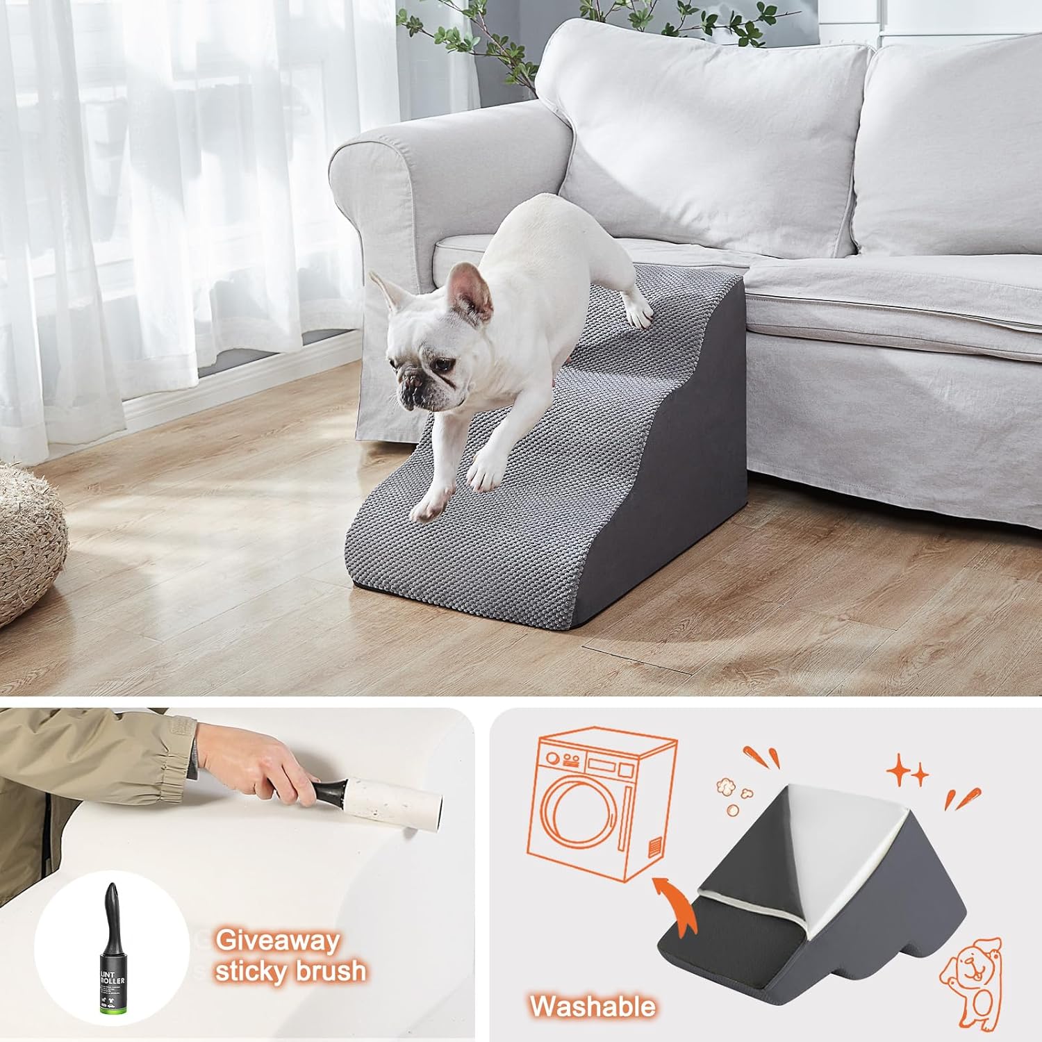Ryoizen Rampas para escaleras para perros pequeñosmedianos hasta camas y sofás de hasta 18 pulgadas, escalón para mascotas con parte inferior