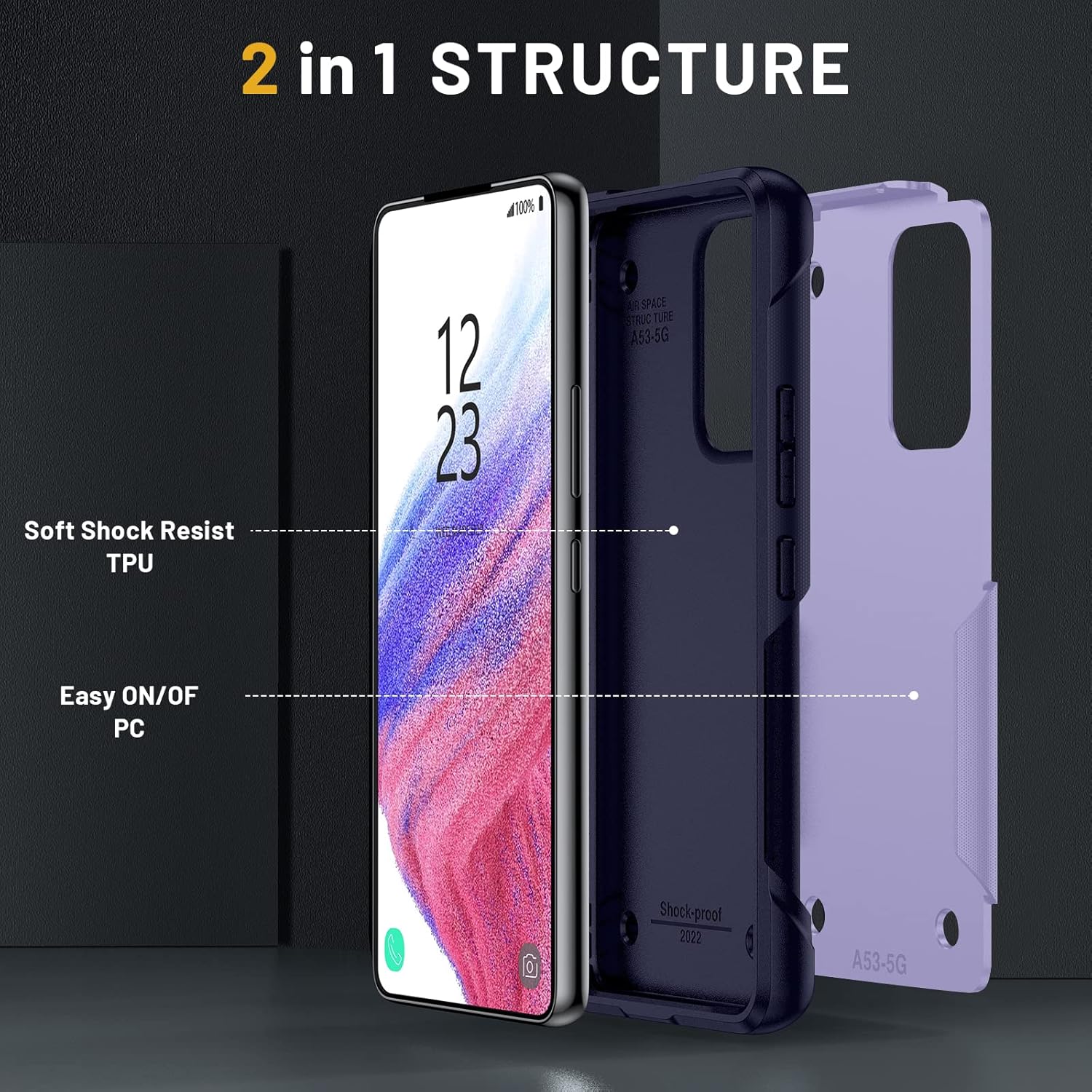 Asuwish Funda protectora de pantalla de vidrio templado para Samsung Galaxy A53 5G y delgada y resistente híbrida protectora de doble capa,