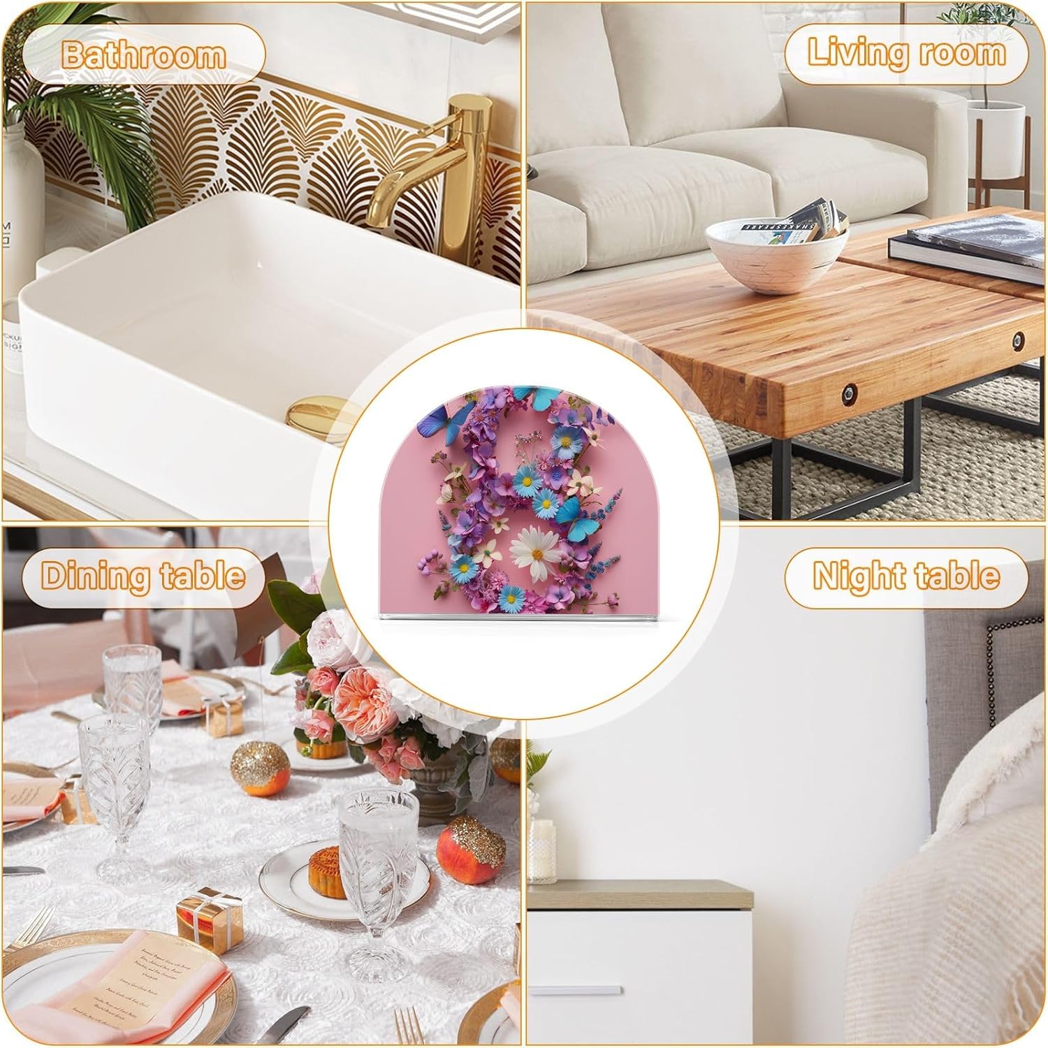 Napkin Holder 2 Pack, Mother’s Day Flowers and Butterflies Acrylic Napkin Holders for Tables, Upright Paper Napkin Holder Dispenser for Kitchen