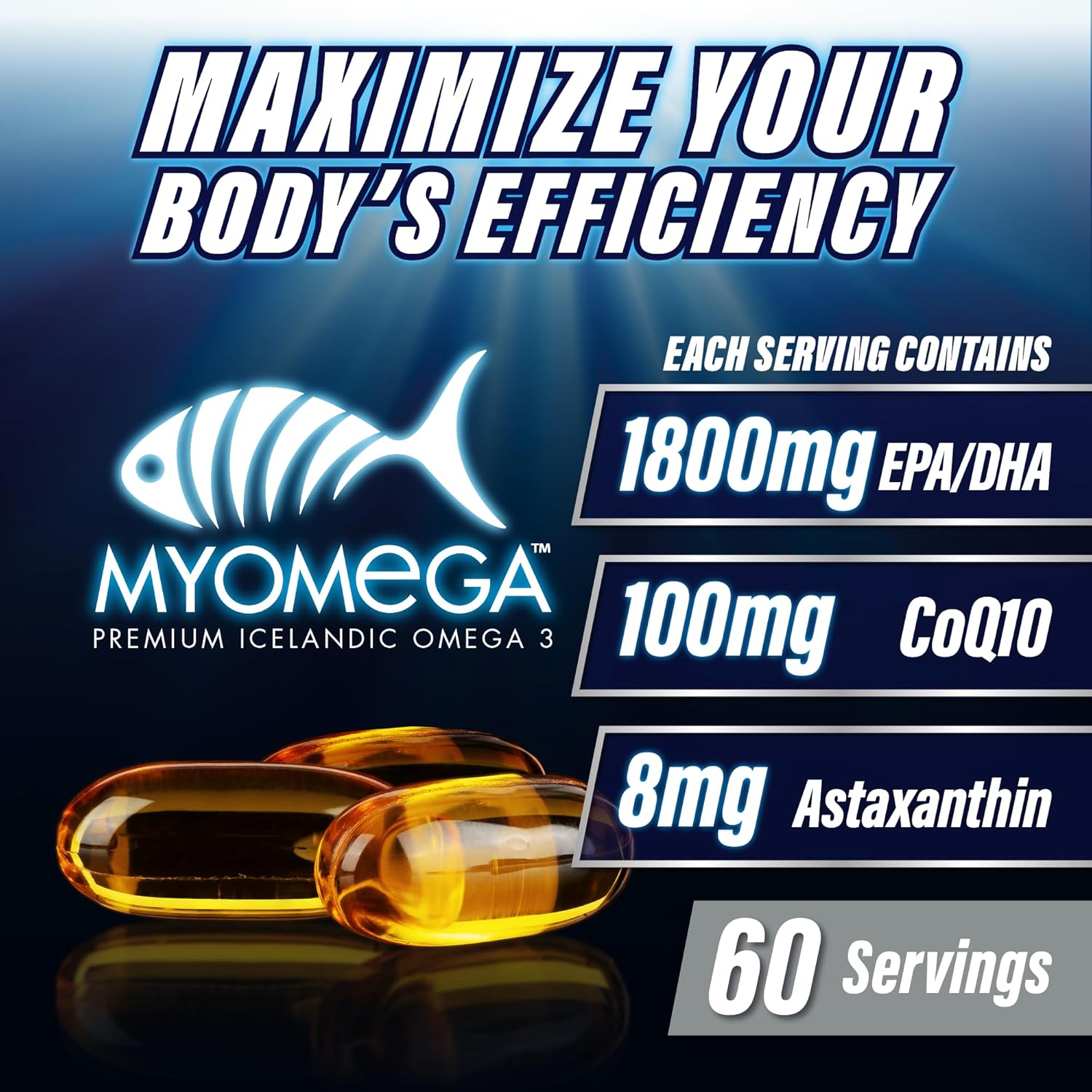 Suplemento de ácidos grasos Omega 3  Myogenix Myomega Premium islandés Omega 3 Suplemento para apoyar la salud del corazón, cerebro y