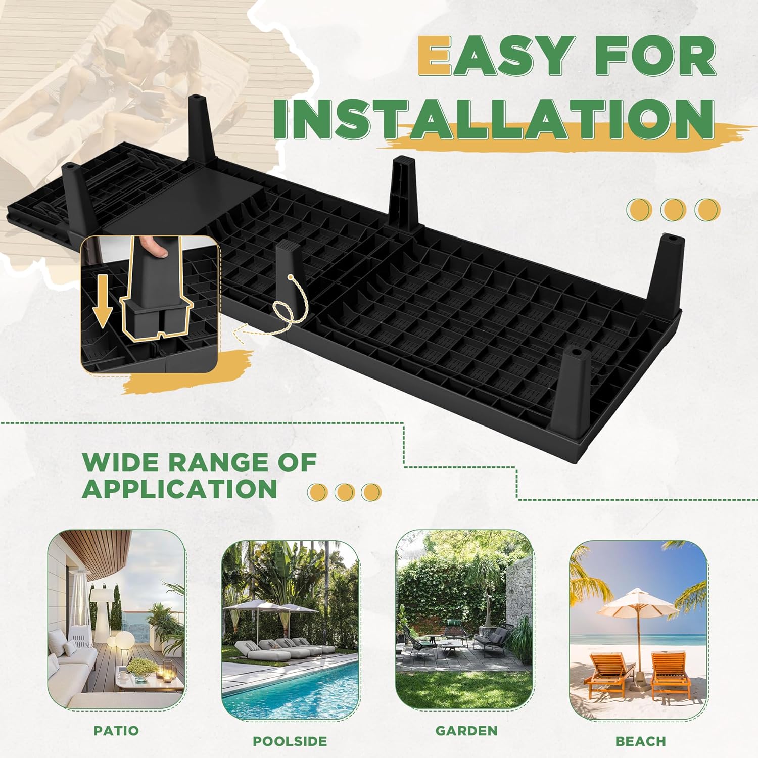 Greesum Juego de 4 tumbonas ajustables en ángulo para exteriores para todo tipo de clima, para playas, jardines, cubiertas y piscinas, color negro