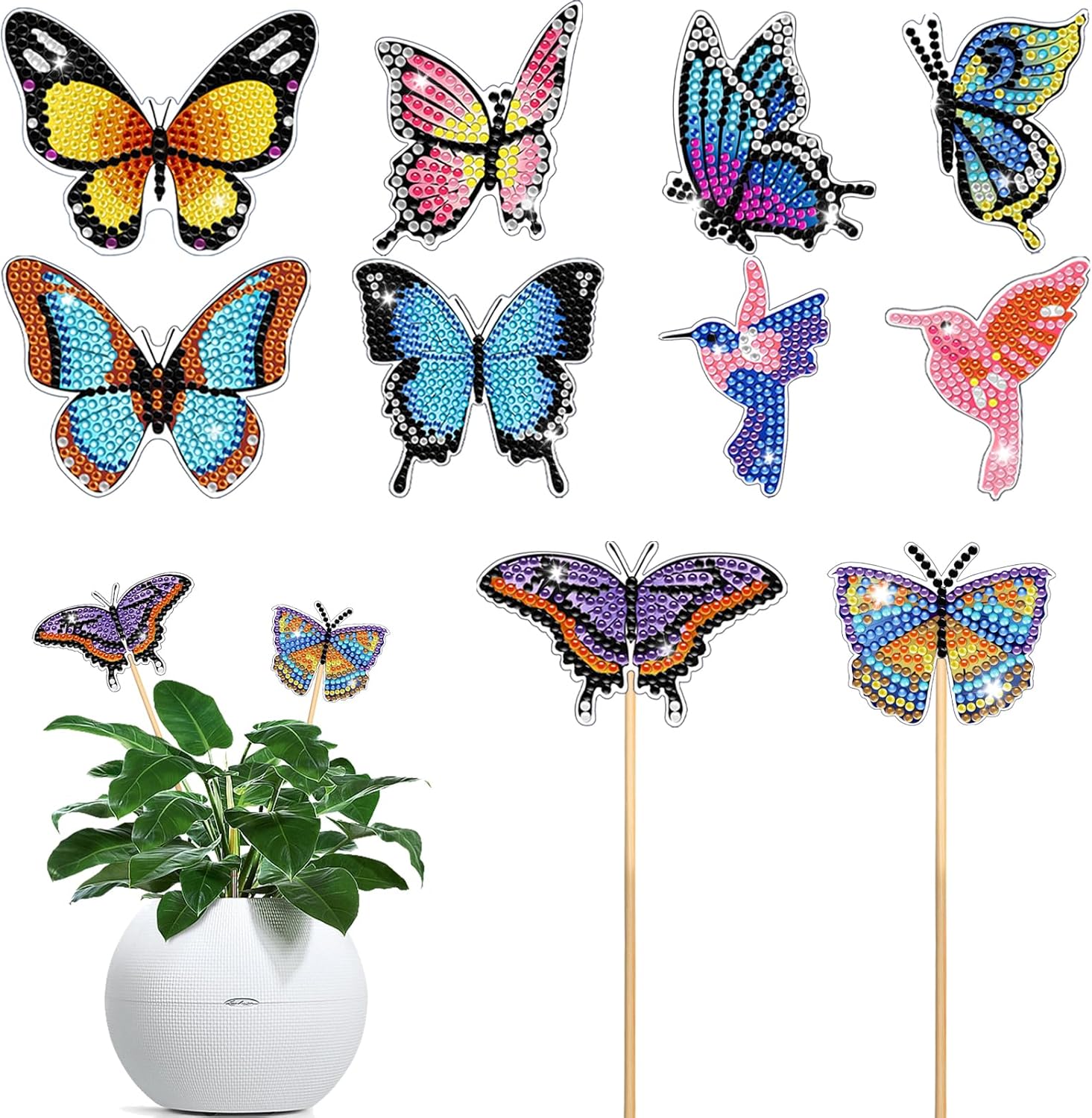 ZORETCO Kit de arte de diamantes de mariposa, 10 piezas de suministros de arte de pintura de diamante, exquisito adorno de mariposa, accesorios de