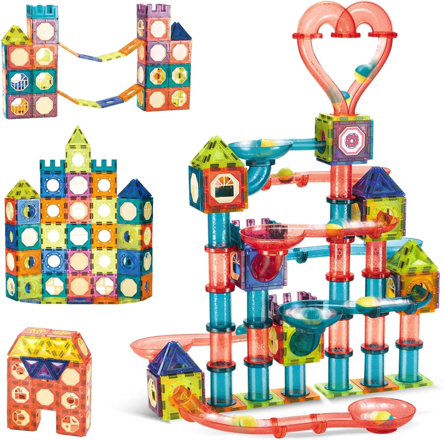 Marble Run – Juego de 262 piezas de azulejos magnéticos de bloques de construcción, juguete magnético de pista de carreras, juguete educativo STEM