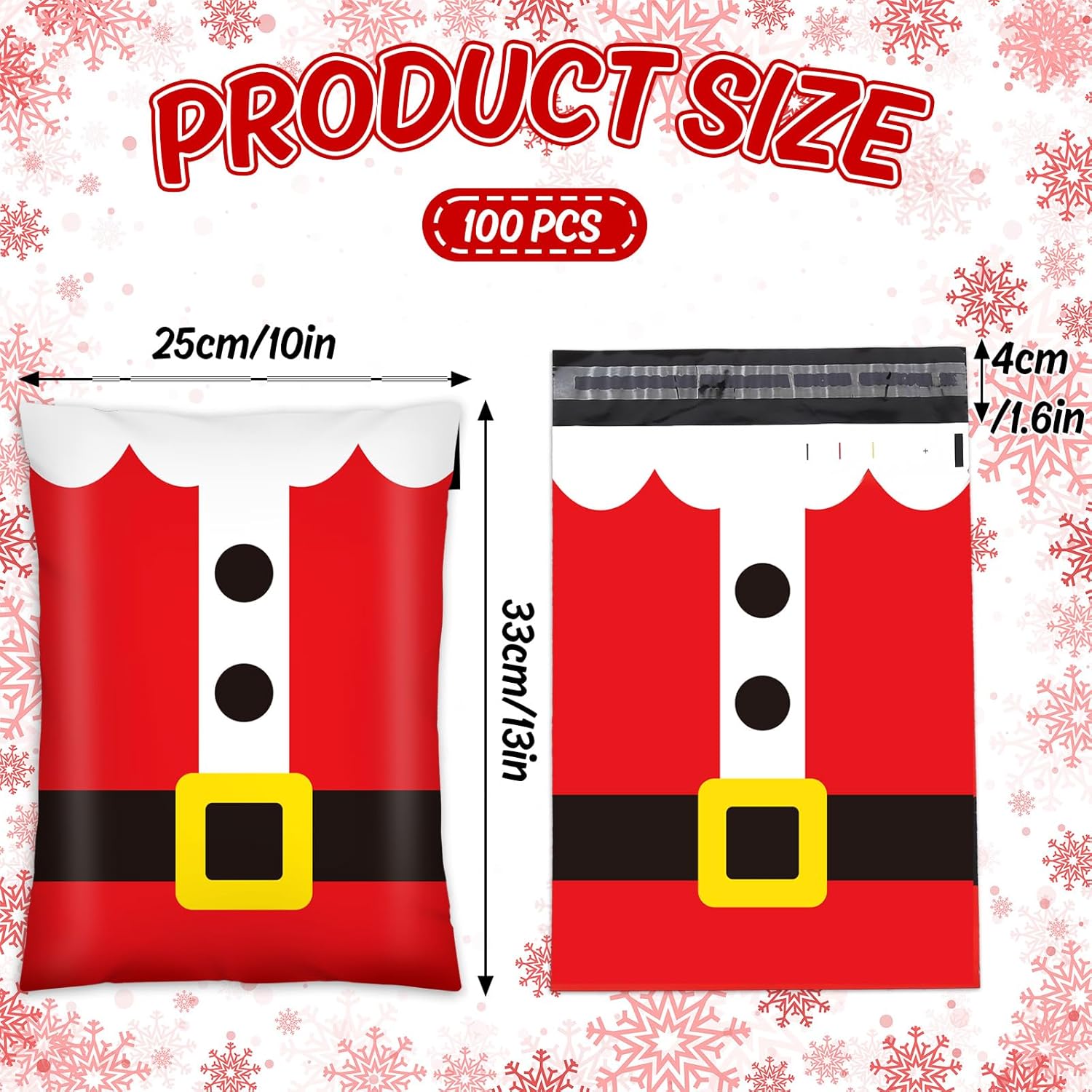AnyDesign – 100 sobres de polietileno de Navidad de 10 x 13 pulgadas, bolsas de envío con diseño clásico de Papá Noel, bolsas de envío con