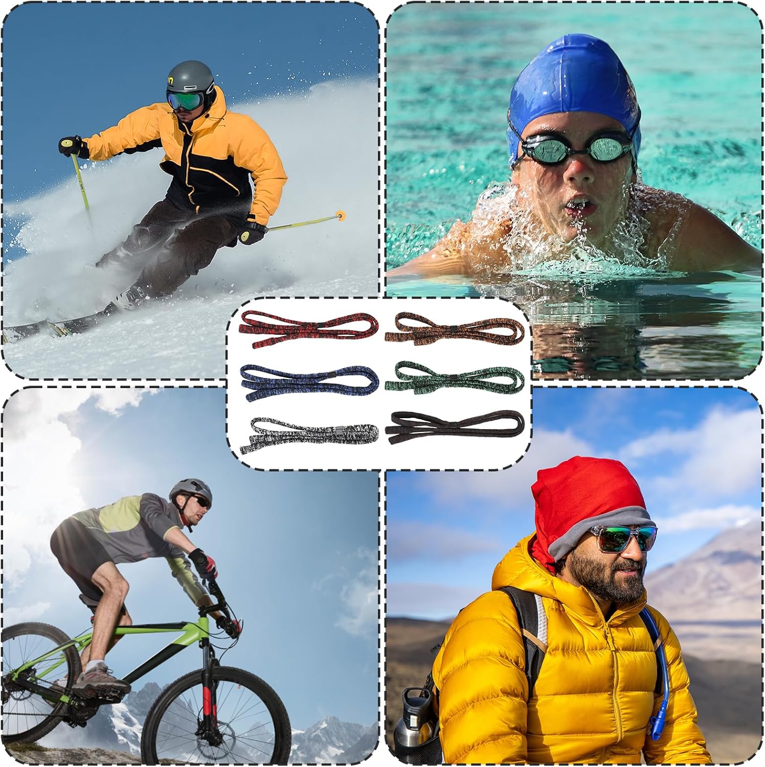 BOXOB 6 correas para lentes, cuerdas ajustables para gafas de sol, cordón para natación, buceo, actividades de equitación al aire libre (6 colores),