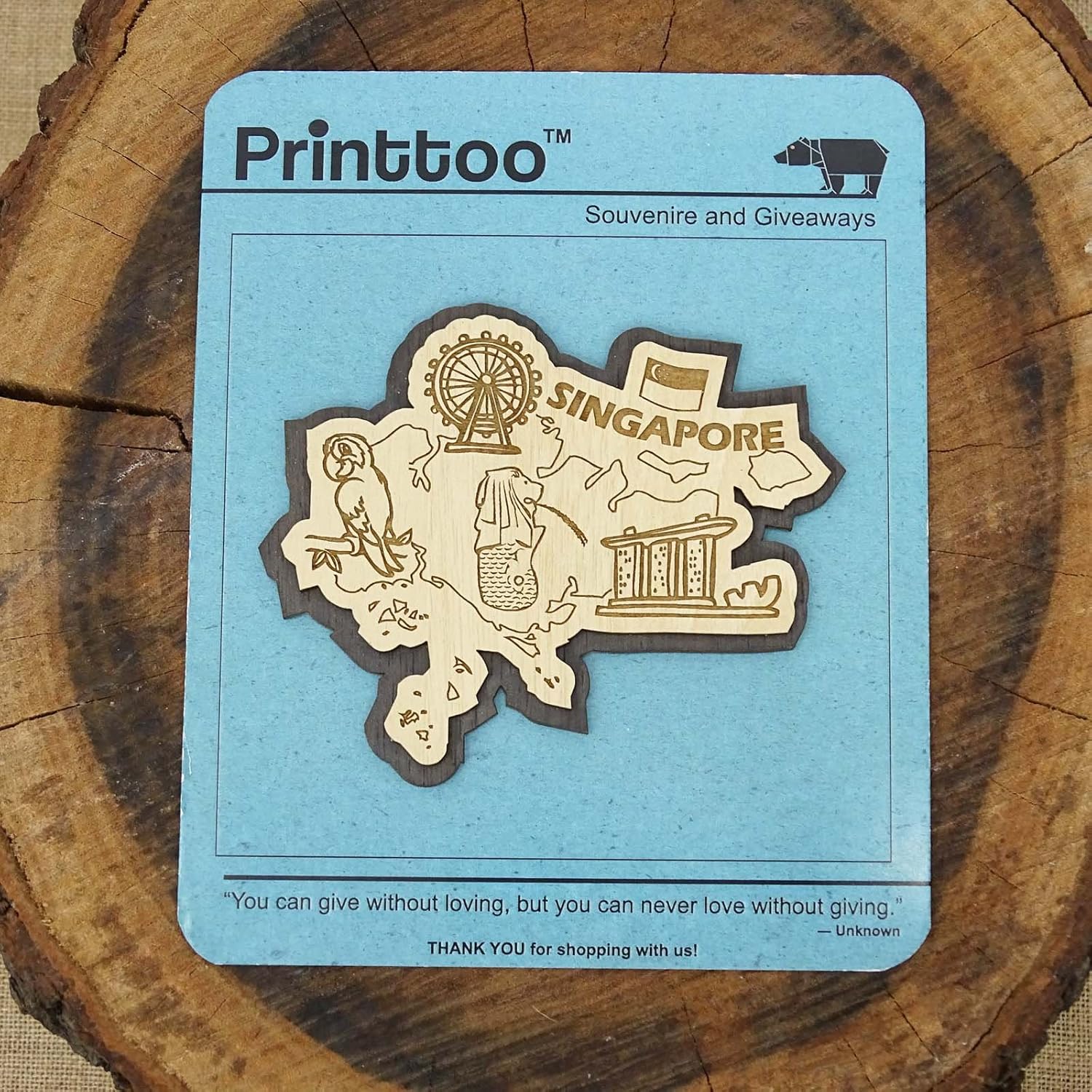 Printtoo Regalo grabado de madera con imán de nevera de recuerdo de mapa de Singapur