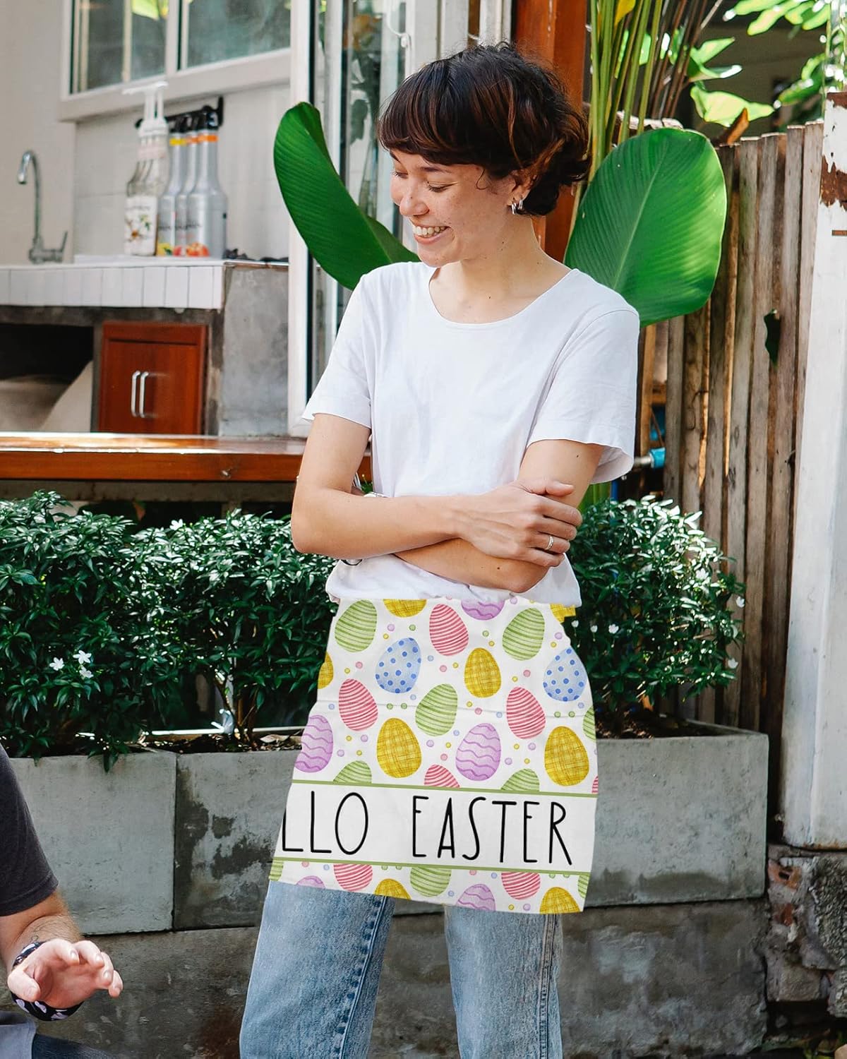 Delantal de camarera con bolsillos, diseño de huevos de Pascua con bolsillos, cintura de vacaciones de primavera, medio impermeable, cocina,