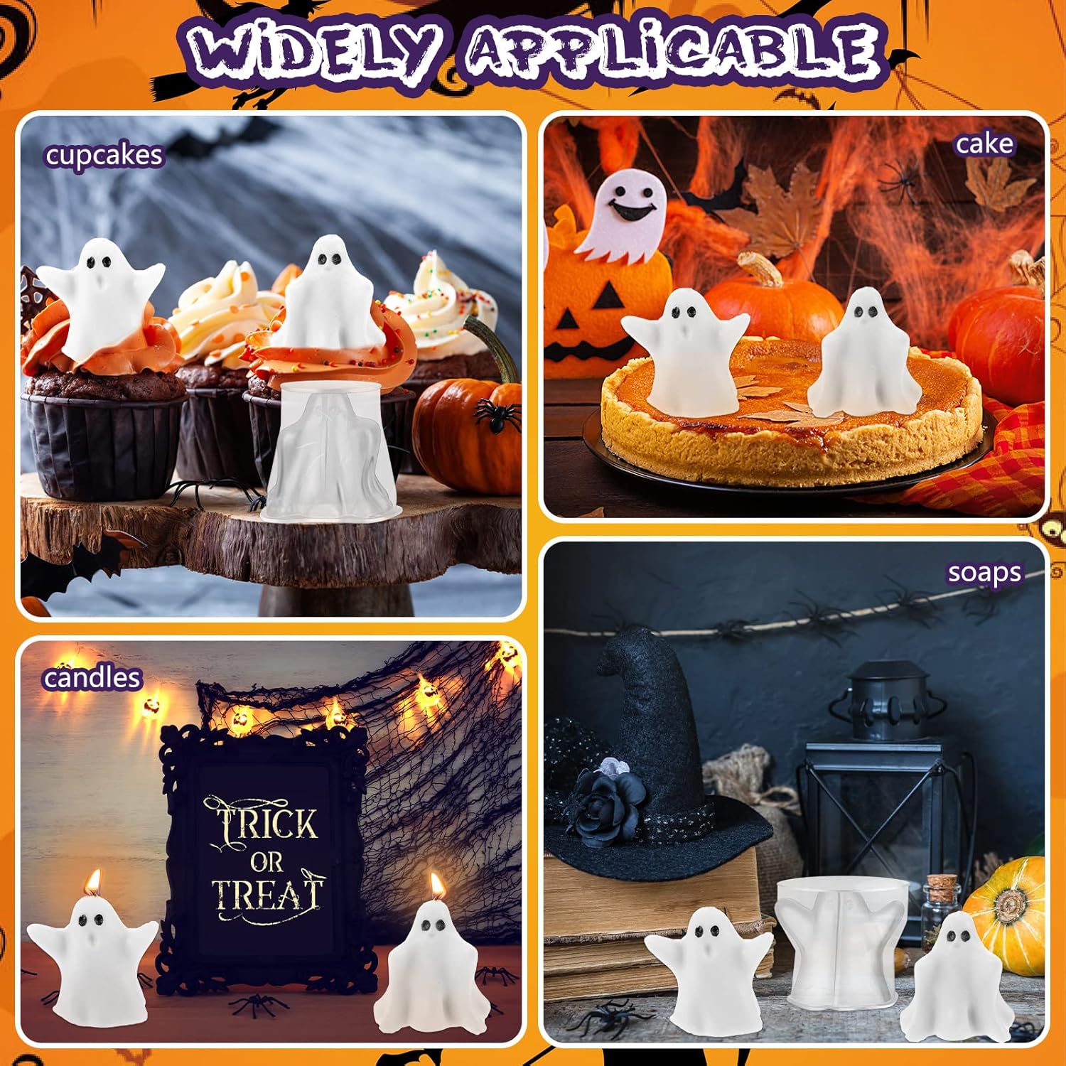 Moldes de vela de fantasma de Halloween para hacer velas, moldes de silicona en forma de fantasma 3D con mechas de vela, jabón de cera, molde de