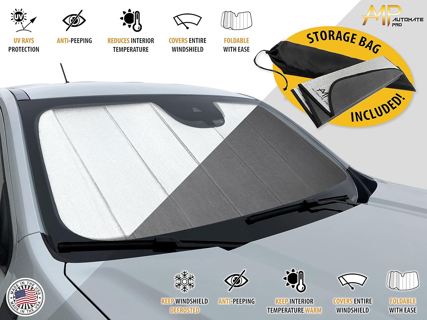 AutoMate Pro Parasol plegable para parabrisas de ajuste personalizado para Mazda CX-5 CX5 SUV 2017, 2018, 2019, 2020, 2021, 2022, 2023, Mazda CX-5,