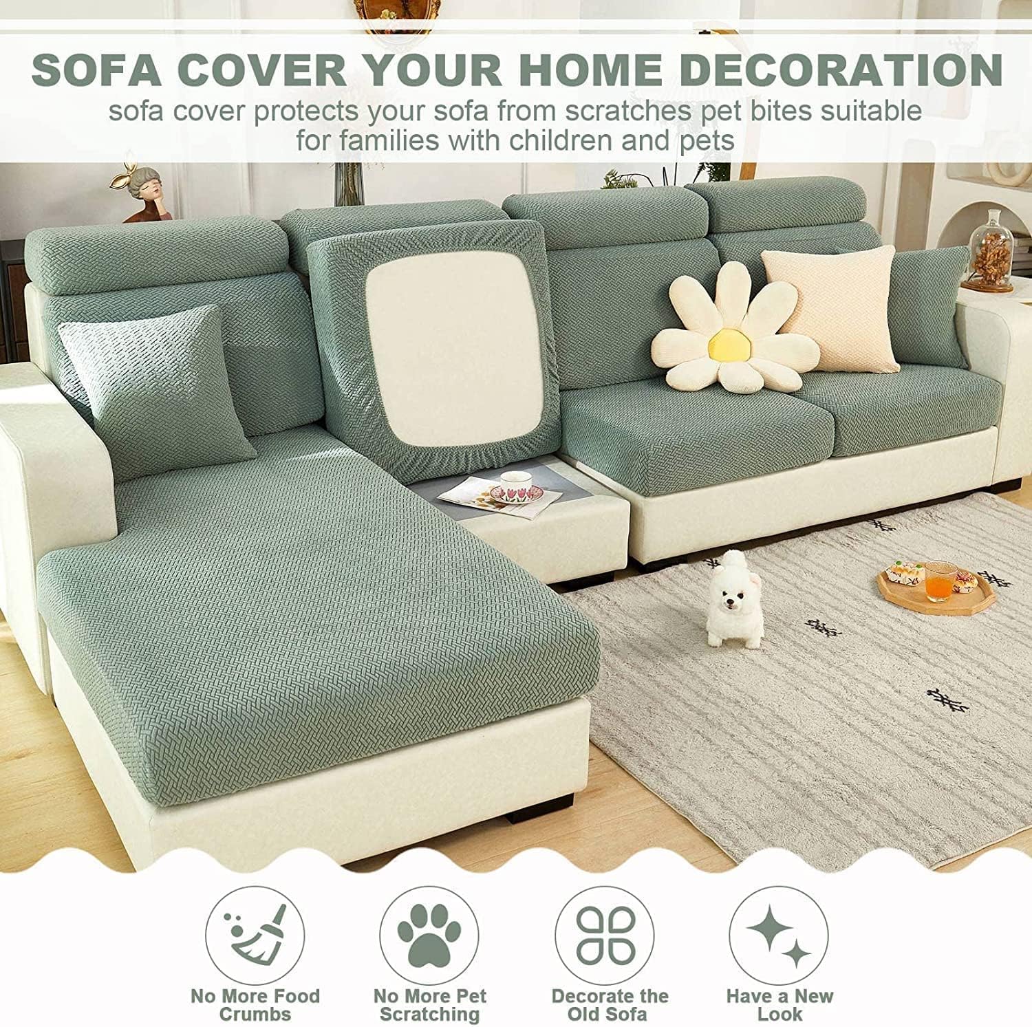 Dosurgorn Fundas mágicas para sofá, fundas mágicas para sofá, fundas seccionales clásicas, funda elástica universal resistente al desgaste (verde