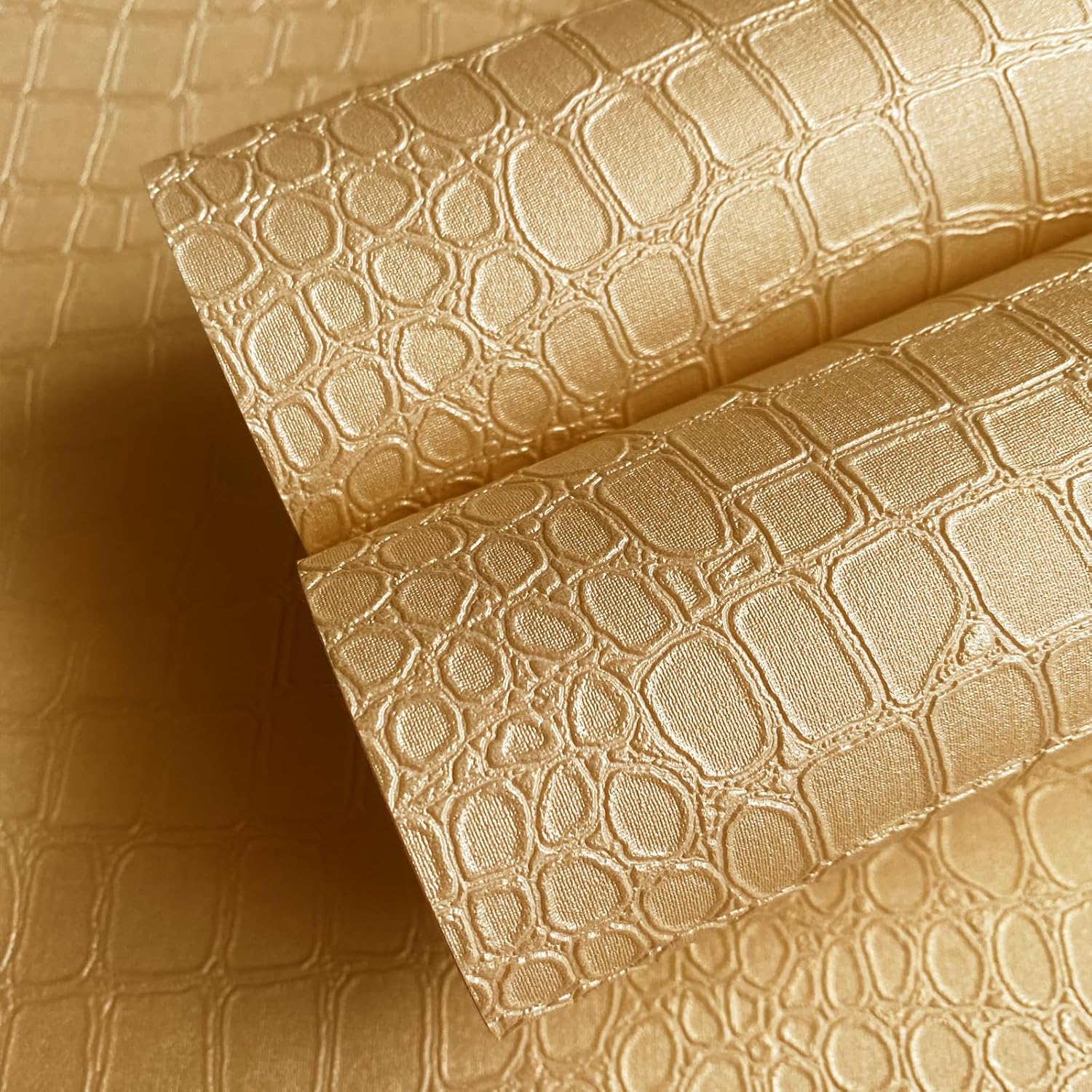 Papel tapiz dorado de 17.7 x 236.3 pulgadas, con textura de cocodrilo, papel adhesivo 3D dorado, impermeable, papel tapiz de lujo para dormitorio,