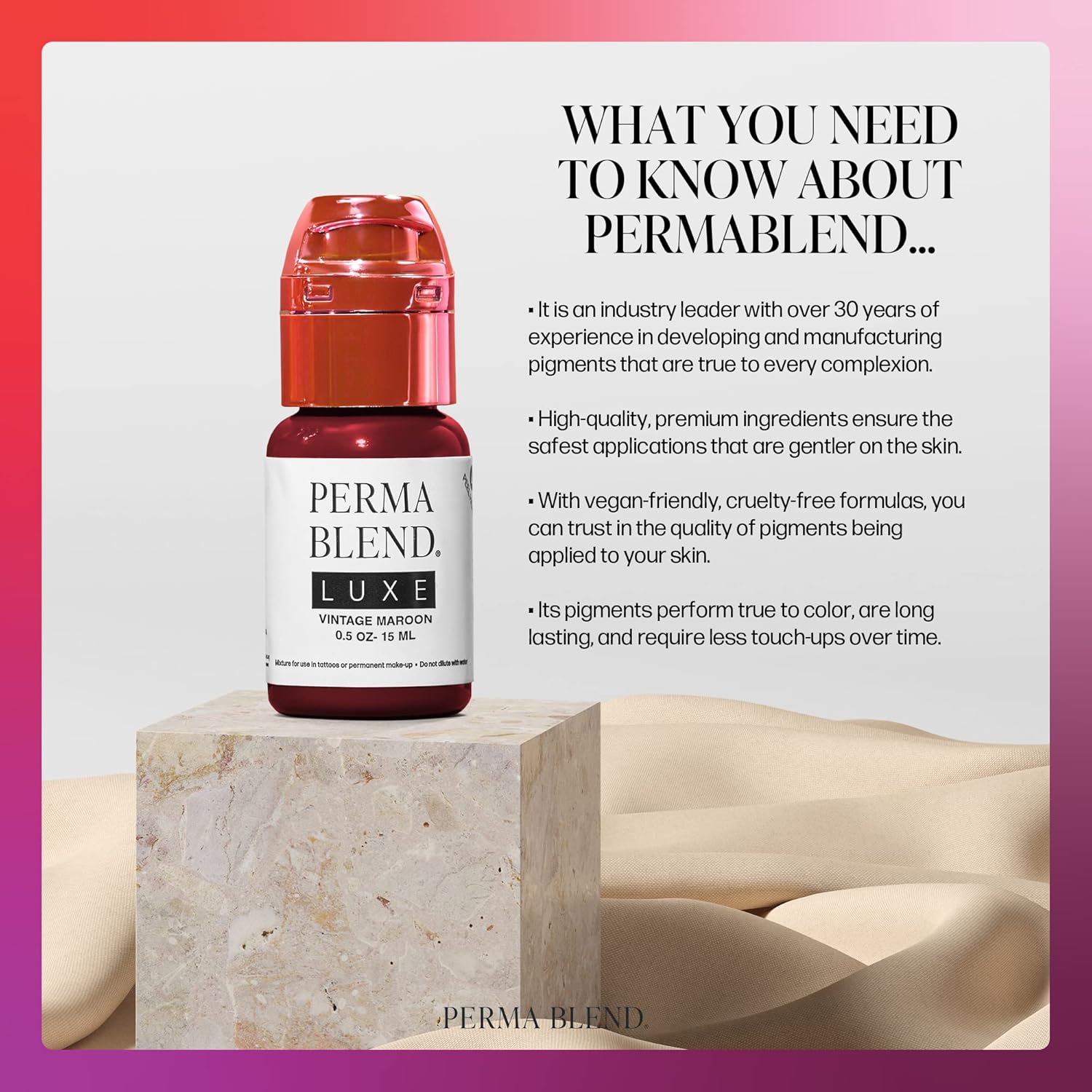 Perma Blend Tinta de pigmento de labios de lujo, suministros profesionales de microblading para tatuajes de labios, granate vintage, 5 onzas.