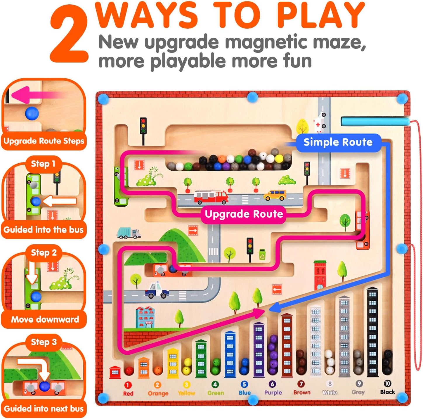 Laberinto magnético de color y números, 2 formas de juego, juguetes Montessori para niños de 3, 4, 5, 6 años, tablero de rompecabezas a juego de