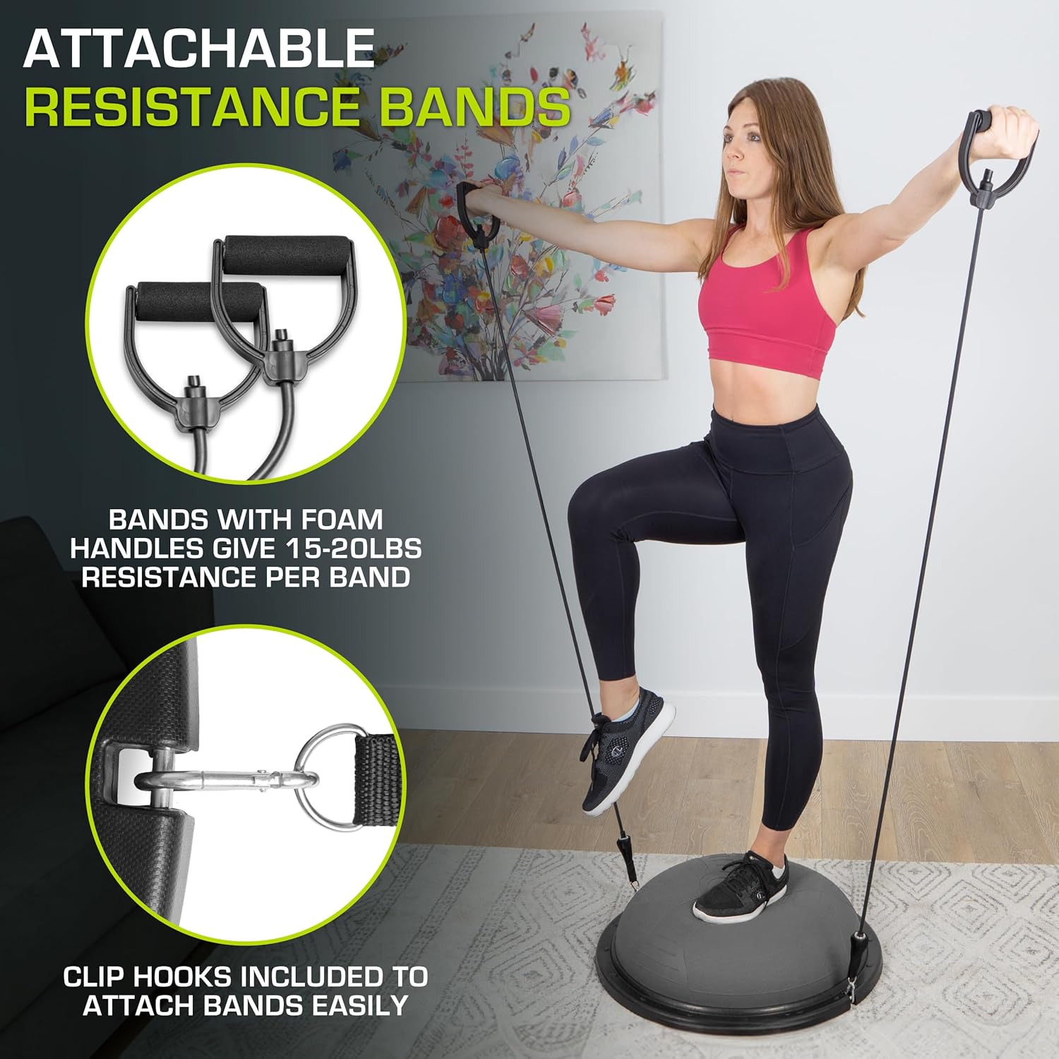 ProsourceFit Equilibrio Entrenador Estabilidad Ejercicio Media Bola con Bandas de Resistencia y Bomba para Yoga Aeróbicos en el Hogar Gimnasio