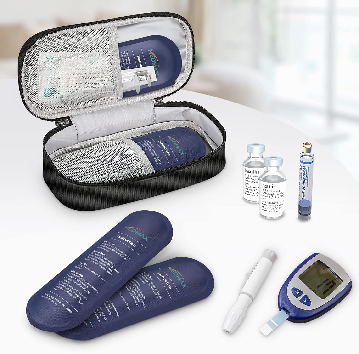 Bolsas de hielo para bolsa de viaje de insulina, bolsas de hielo reutilizables para viajes aislados, suministros médicos para diabéticos, bolsa