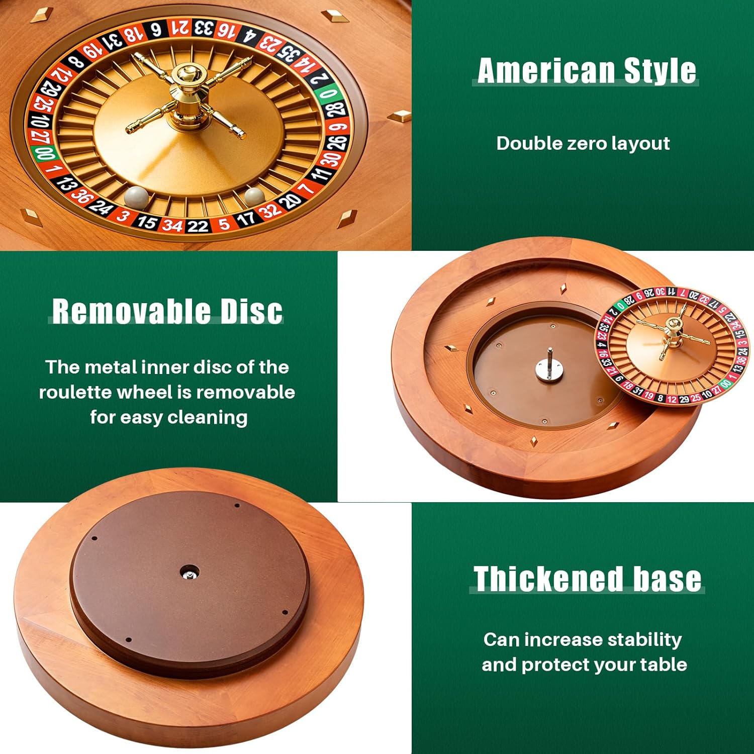 Rueda de ruleta de madera de 20 pulgadas con 4 bolas de ruleta, rodamientos de precisión de grado casino, rueda giratoria, juegos de mesa de ocio