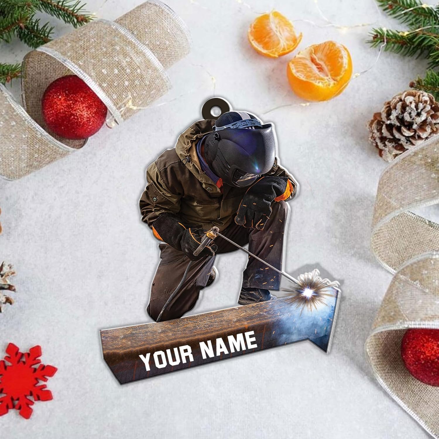 Artparel Adornos de soldador personalizados con nombre personalizado, adorno de Navidad, regalos de soldador, adornos de soldador para árbol de
