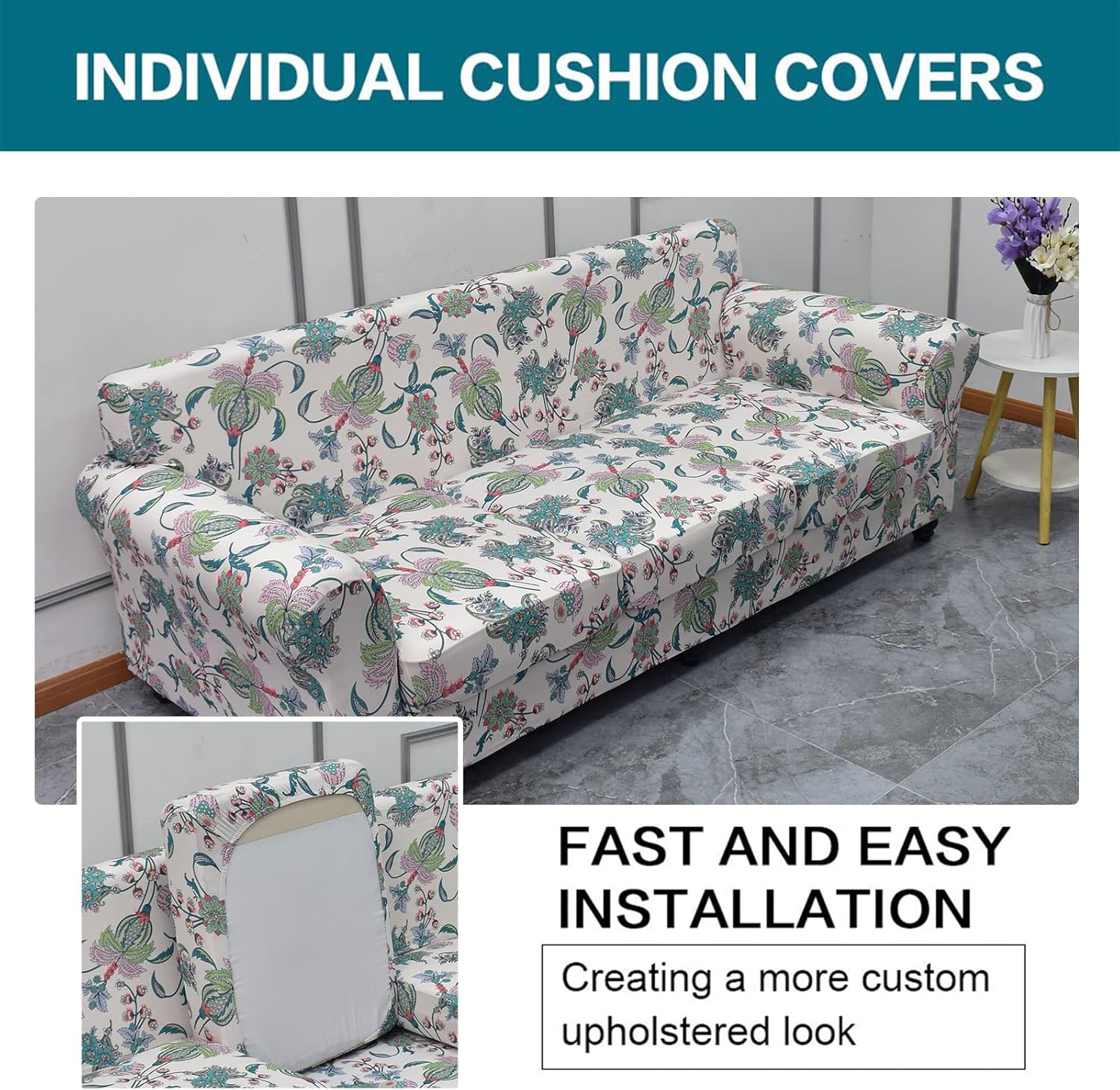 KRFOONN Funda de sofá de 4 piezas con estampado para sofás de 3 cojines, funda de sofá de alta elasticidad con 3 fundas de cojín de asiento