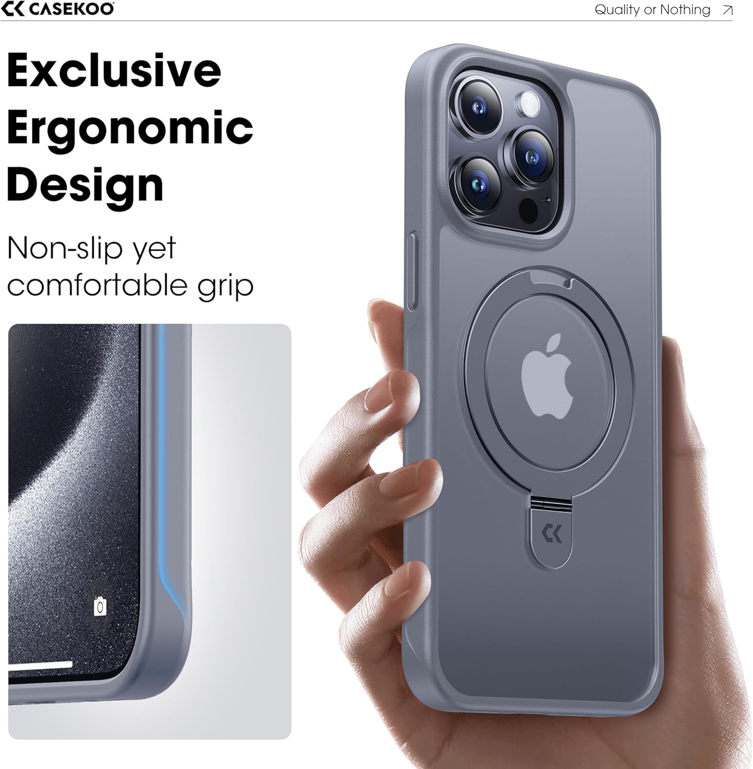 CASEKOO Funda con anillo magnético oficial original para iPhone 15 Pro protección militar contra caídas compatible con MagSafe a prueba de golpes,