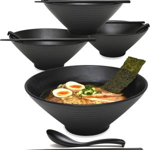 4 juegos (12 piezas) de 57 onzas grandes de fideos japoneses para sopa de fideos de ramen japonés de melamina con cuchara a juego y palillos para 4 juegos (12 piezas) de 57 onzas grandes de fideos japoneses para sopa de fideos de ramen japonés de melamina con cuchara a juego y palillos para