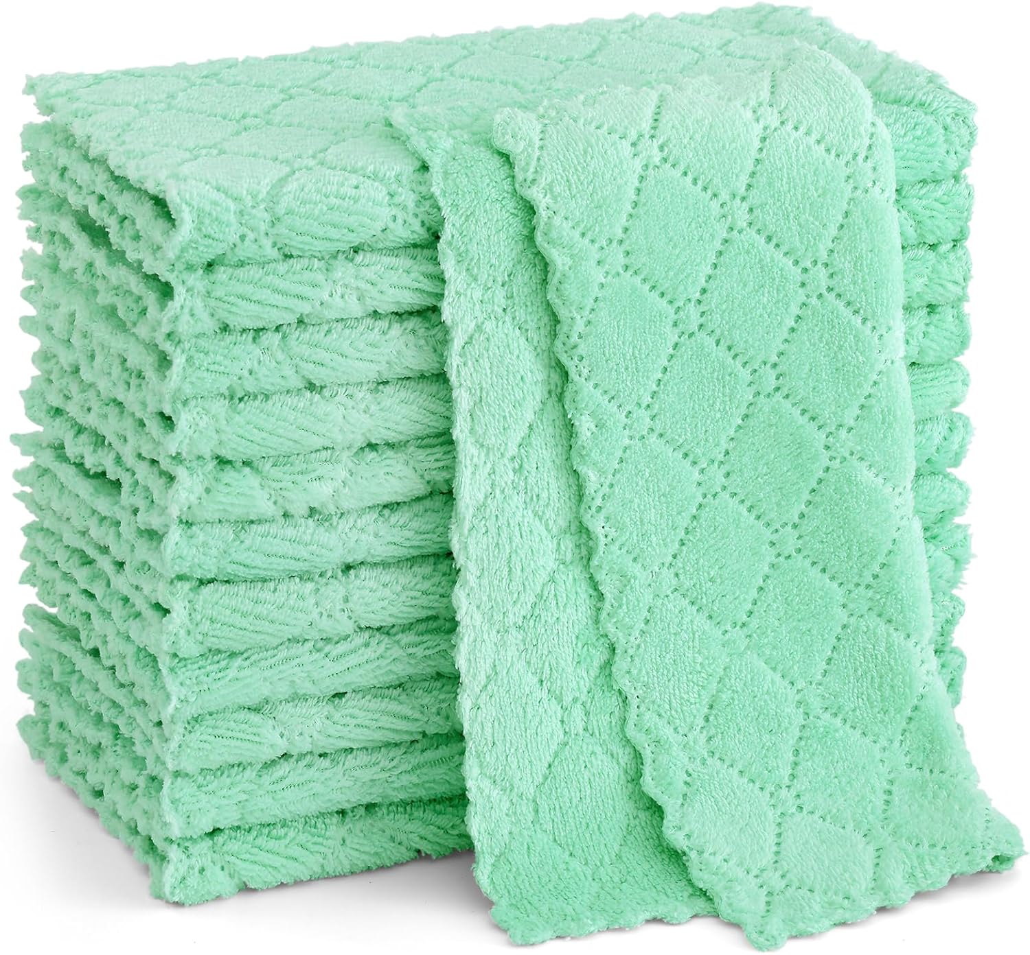 Homaxy Paquete de 12 paños de cocina (10 x 10 pulgadas, verde), paños de cocina de terciopelo coral súper suaves y absorbentes, paños de limpieza de